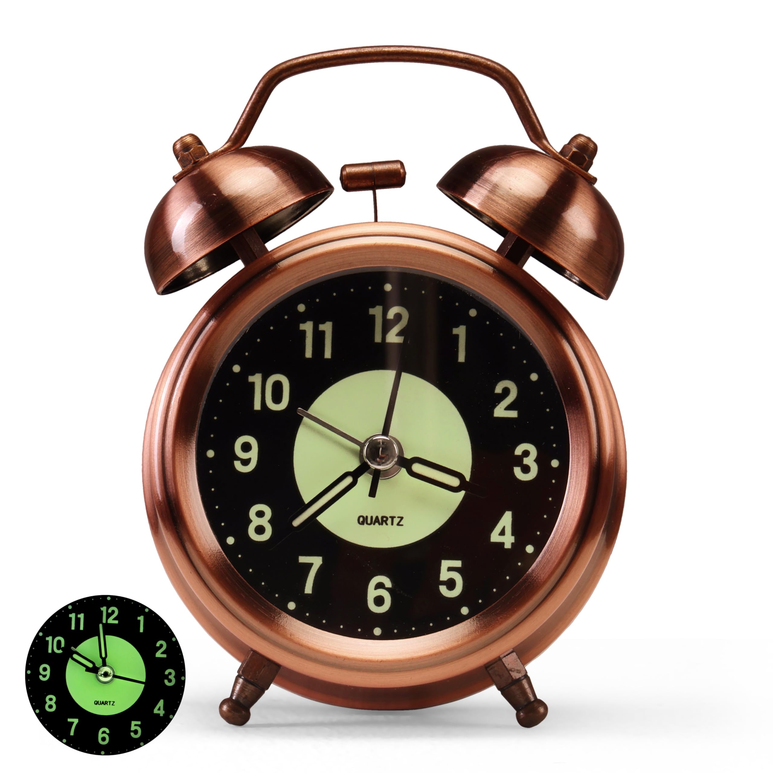 KBR® Vintage Alarm Clock for Student Heavy Sleepers, Super Loud & Twin Bell Retro Quartz with Backlight, Luminous Alarm for Students Bedroom/Office (Copper, Analog, 3.81 cm)