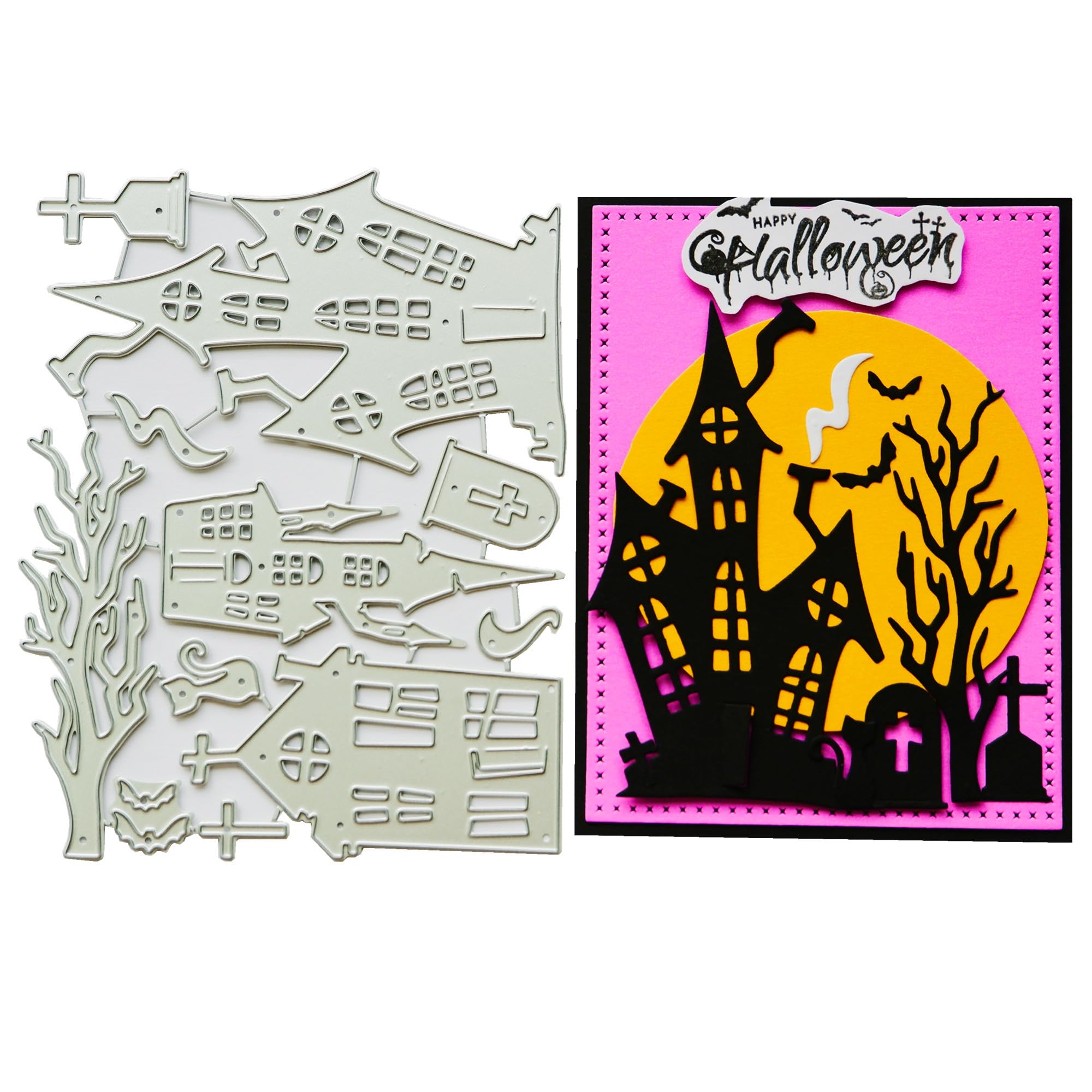 Halloween Haunted House Metal Cutting Dies for Card Making - Spooy Castle House Craft Die Cuts for Scrapbook Tags Jounals Album Paper Crafts Decor