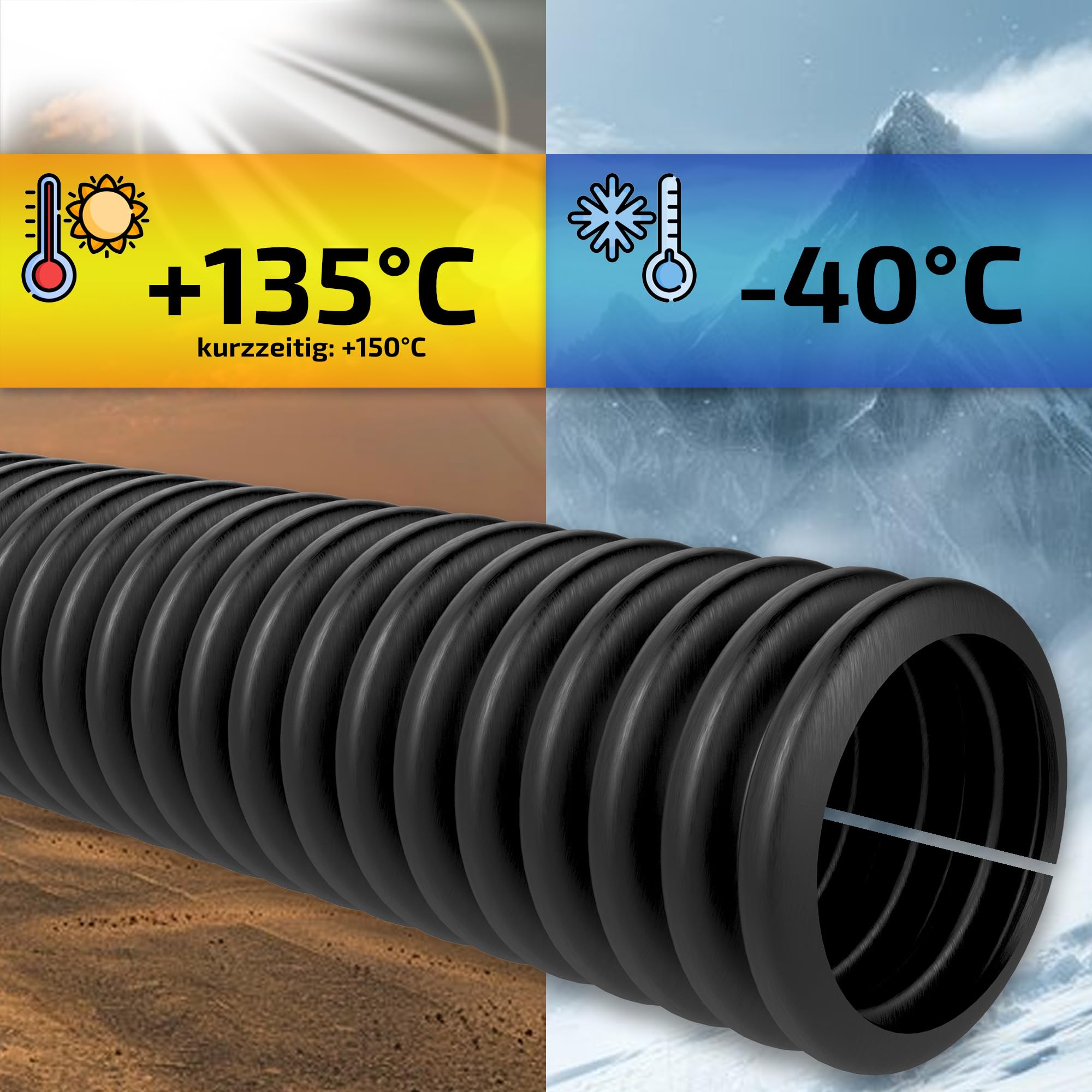 Tubo corrugado – Manguera corrugada (abierta), tubo eléctrico vacío, protección contra martas (NW 7,5 (interior 6,9 mm) = 50 metros