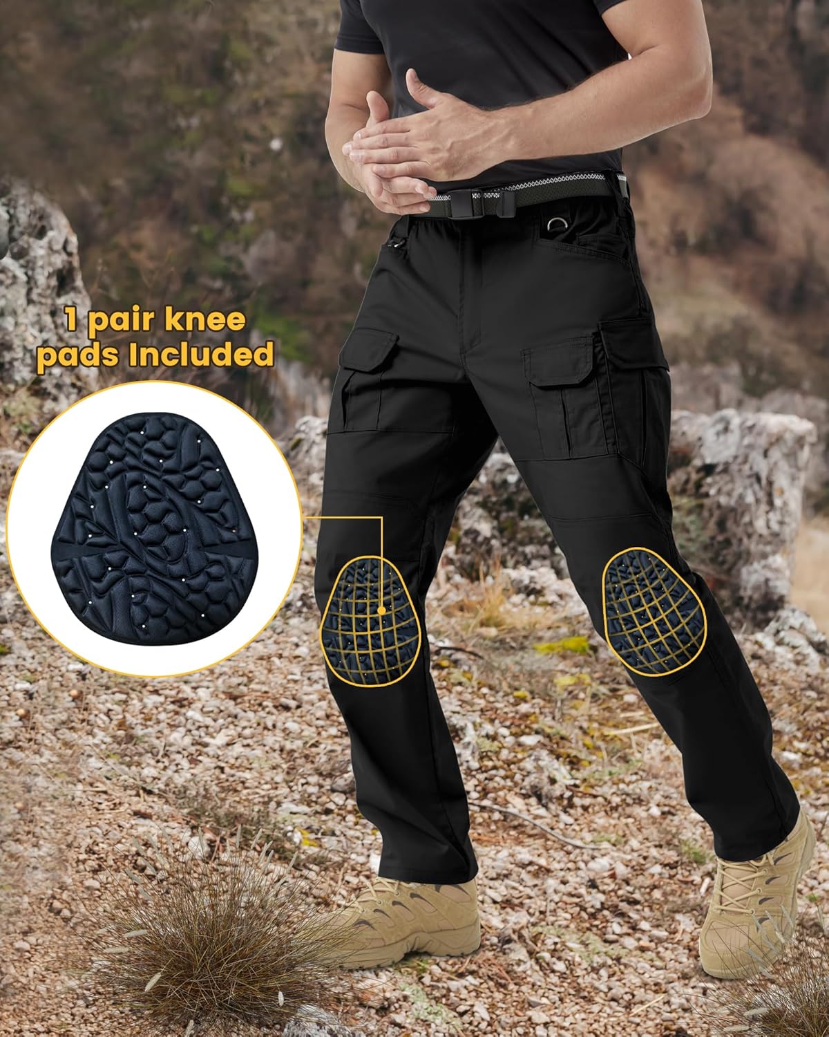 Men's Stretch Tactical Work Pants with Removable Knee Pads, Water-Resistant Ripstop Cargo Pants for Outdoor & Hiking - Image 3