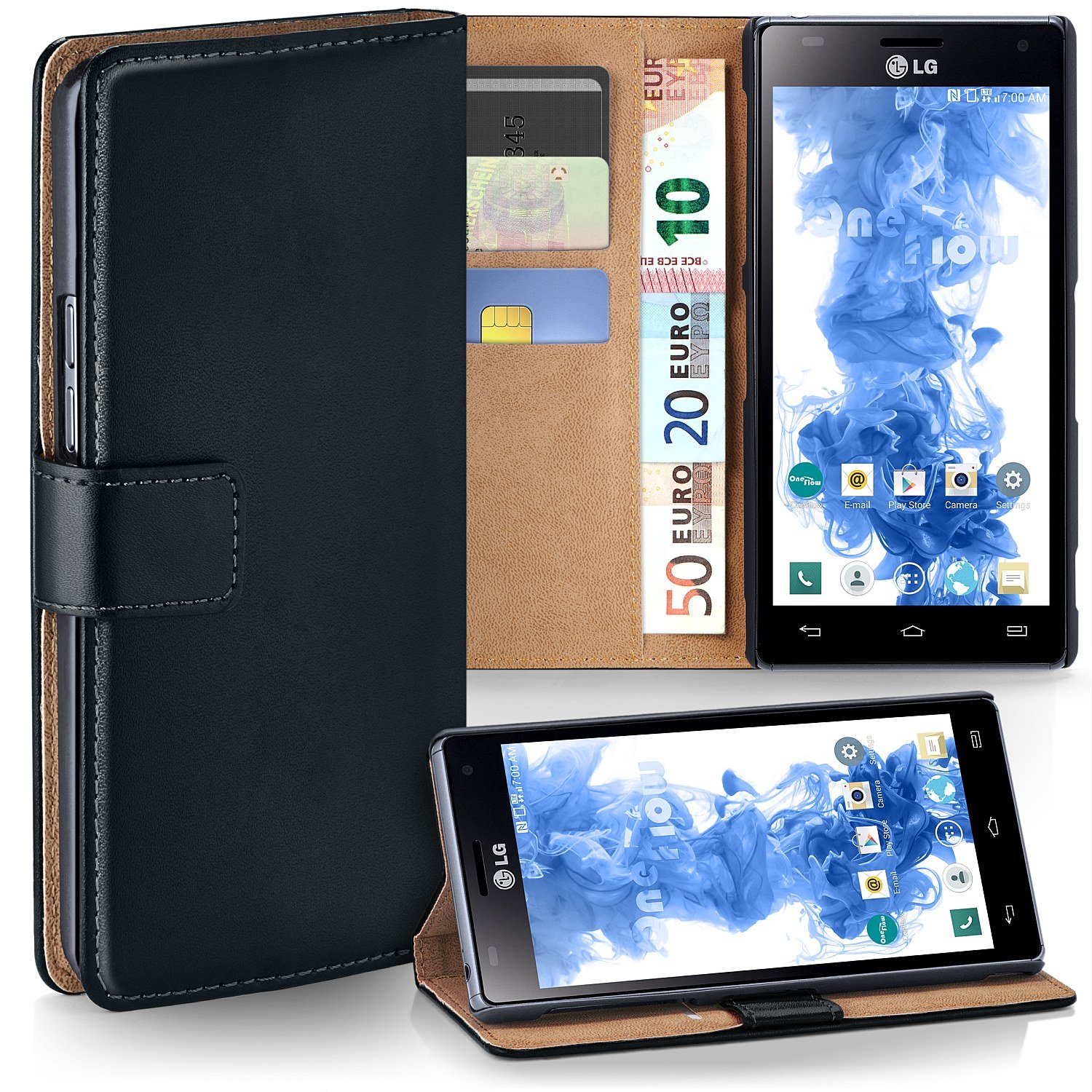 MoEx Book-style flip case compatible with LG P880 Optimus 4X HD | Card/money slots + stand, Black