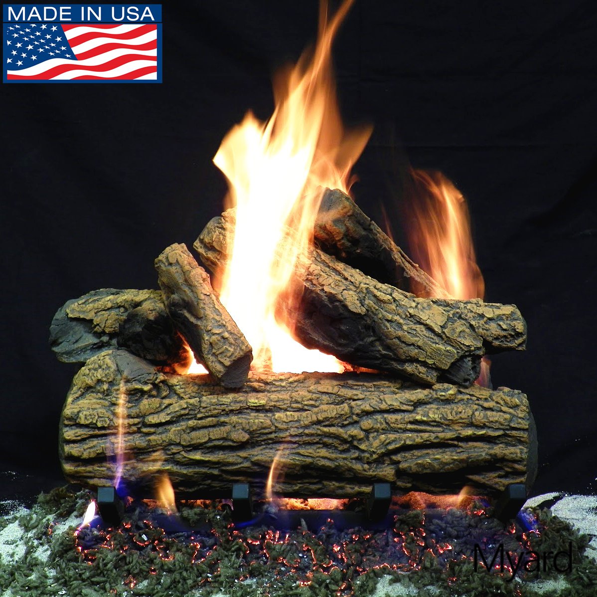 PayandPack 18" inches Country Oak Style Complete Fire Gas Logs Set with Hearth KIT for Vented Gas Fireplace
