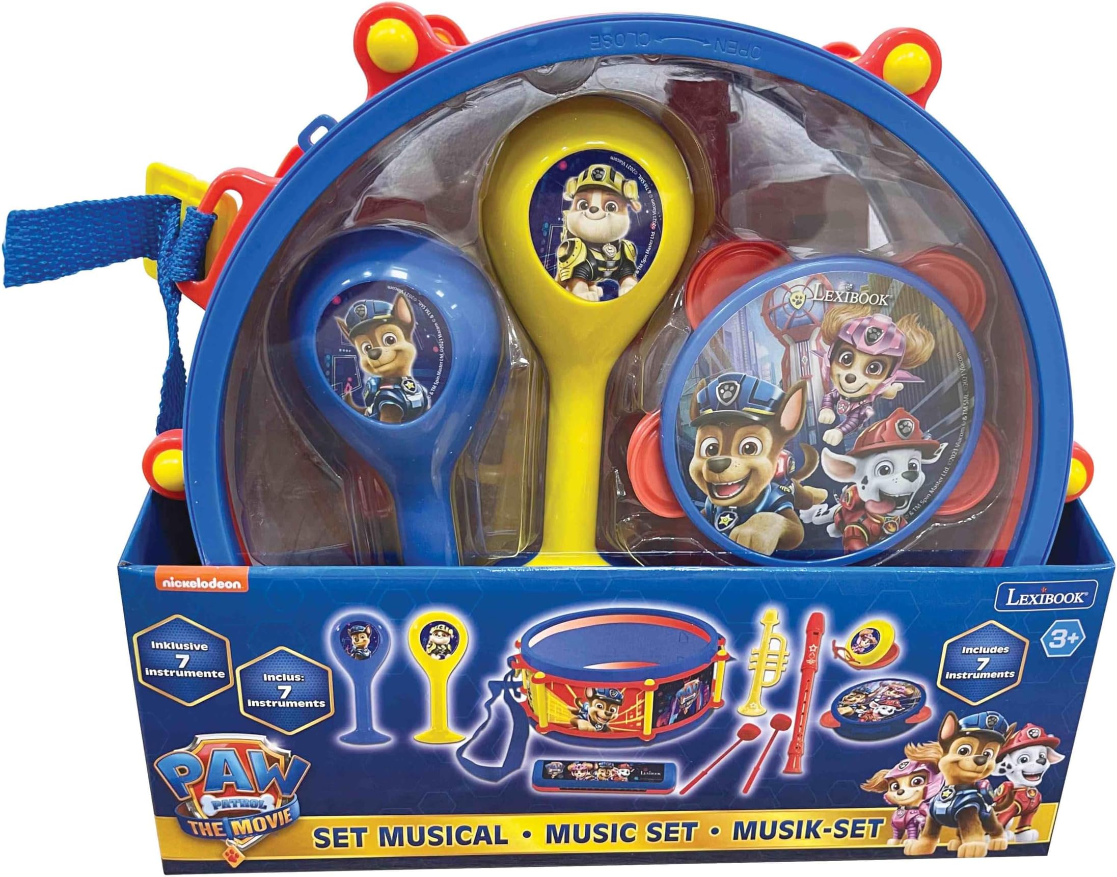 Lexibook, Paw Patrol, Set of 7 music instruments (Drum, Maracas, Castanet, Harmonica, Recorder, Trumpet, Tambourine), Musical toy, Convenient game to carry, Blue/Yellow, K360PA