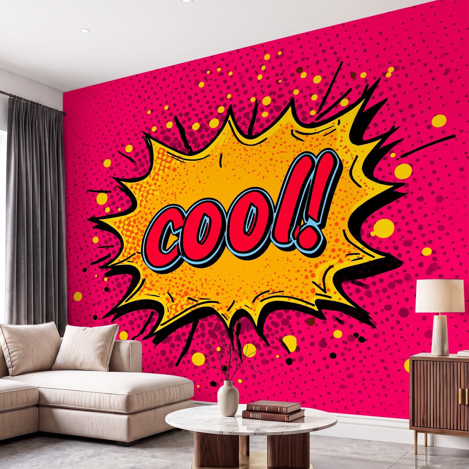 Pokój dziecięcy Vintage, styl komiksowy, amerykański styl, mural ścienny, fajne, litery, różowa tapeta mural do salonu sypialni, biura dekoracja domu sypialni 300 x 210 cm