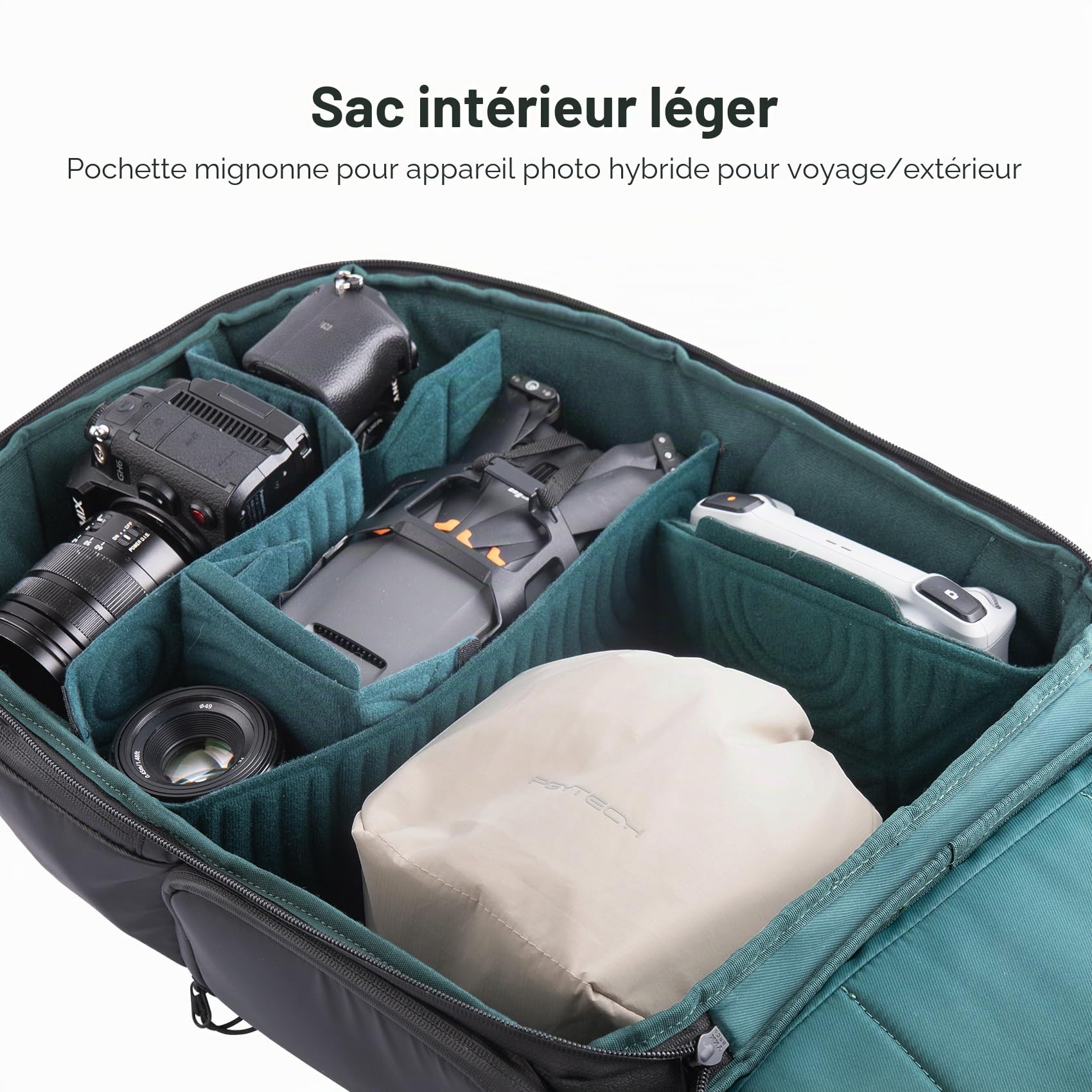 PGYTECH OneGo Sac à Cordon Housse pour Appareil Photo Compatible avec Appareils Photo sans Miroir Nikon/Canon/Sony/Fuji/DJI OSMO Pocket 4/3, Vert