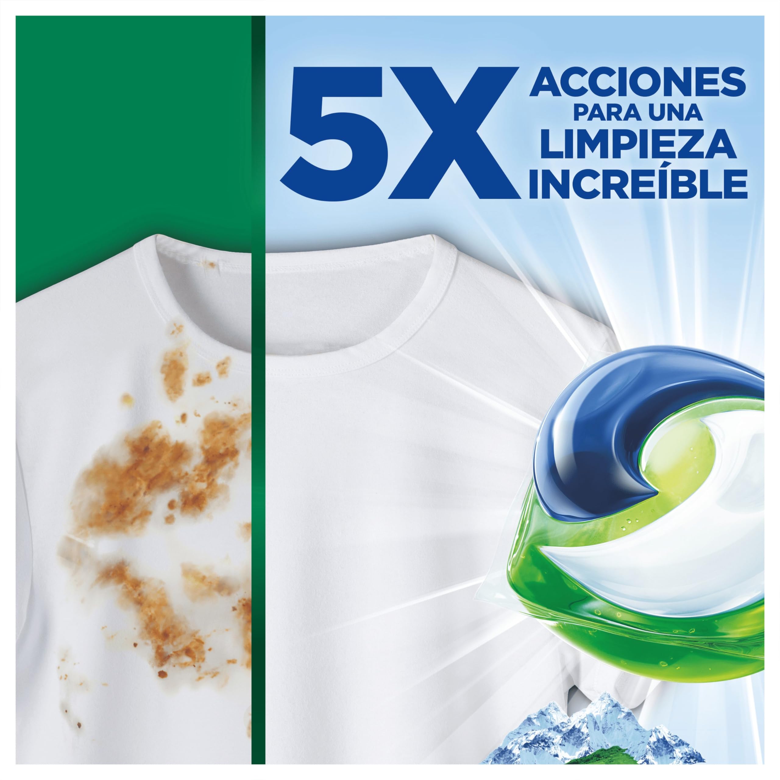 ARIEL PODS Todo en 1 Detergente Lavadora Liquido en Capsulas/Pastillas, 76 Lavados (4x19), Jabon Limpieza y Frescor Alpinos, 5 Acciones para una Limpieza Brillante en Frio