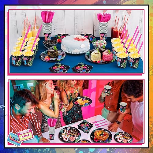 Miniatura 5 de Yungyan Juego de 252 platos y servilletas retro de los años 80 I Love the 1980s Party Decor Back to the 80s Servilletas platos, vasos, cuchillos,