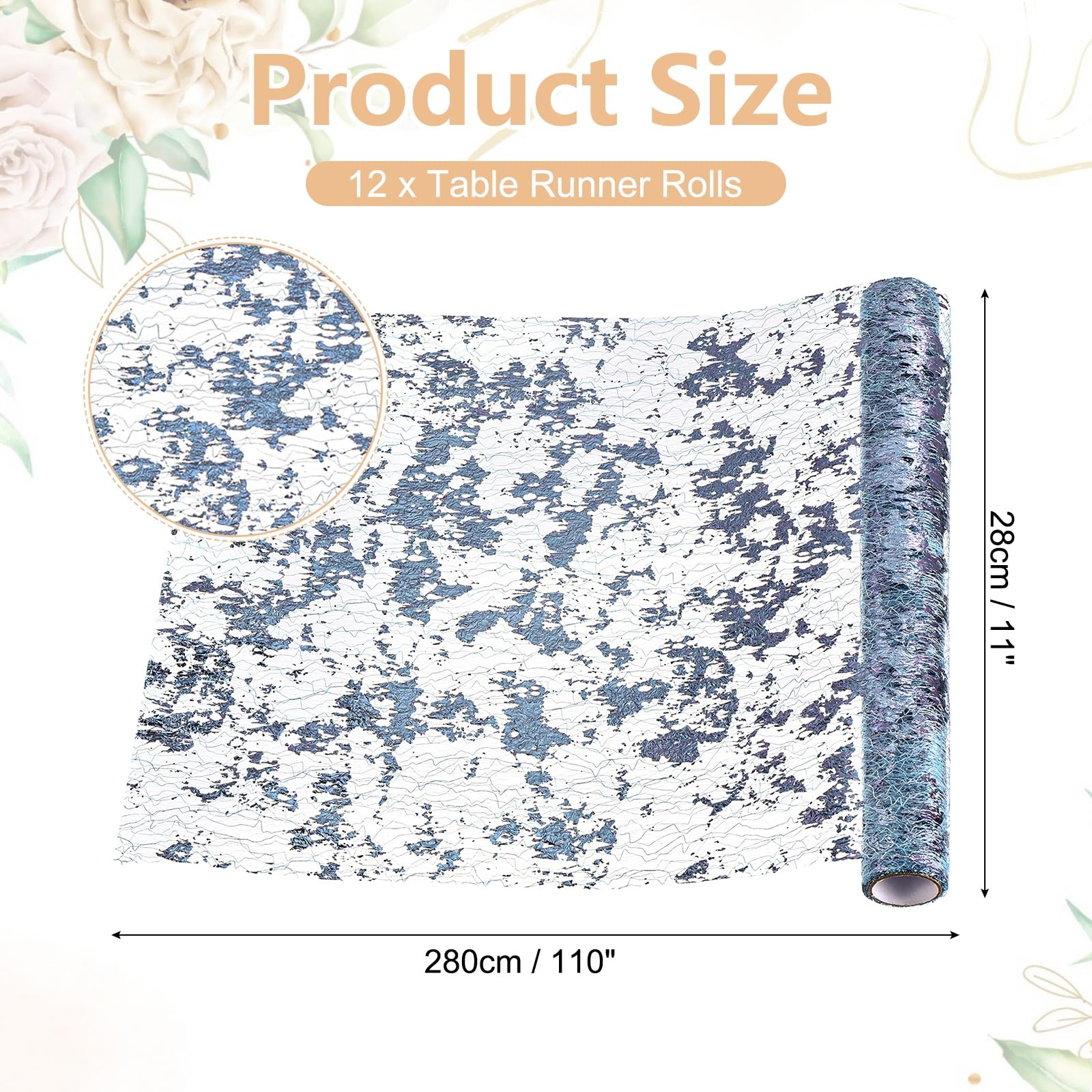 sourcing map Rotolo di runner da tavola colorato, 28 x 280 cm, 12 pezzi, in rete metallica con paillettes, decorazione da tavolo, per feste, banchetti, matrimoni, feste di compleanno, Natale, blu