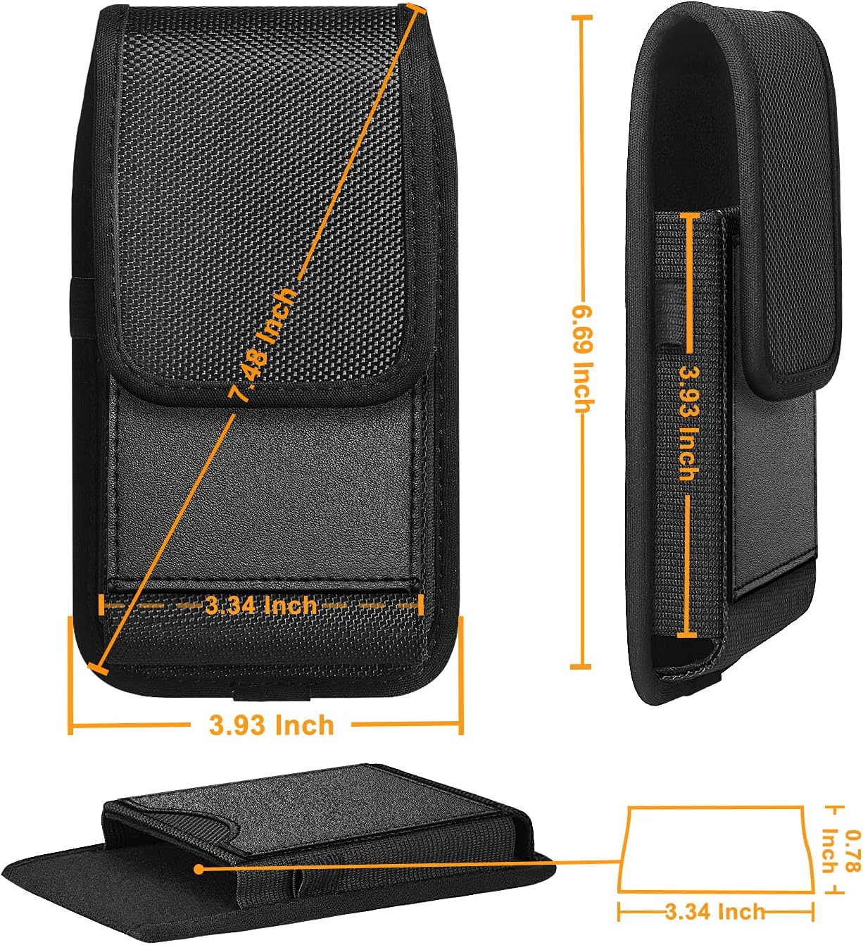 ykooe PU Holster for iPhone 14 13 12 11 Pro Max, XR, XS MAX, 8 Plus Samsung Galaxy S22 S20 S21 FE Note 20 S21 Ultra Plus A13 A12 A32 A42 A52 A53 Moto G Nylon Phone Carrying Pouch with Card, Black