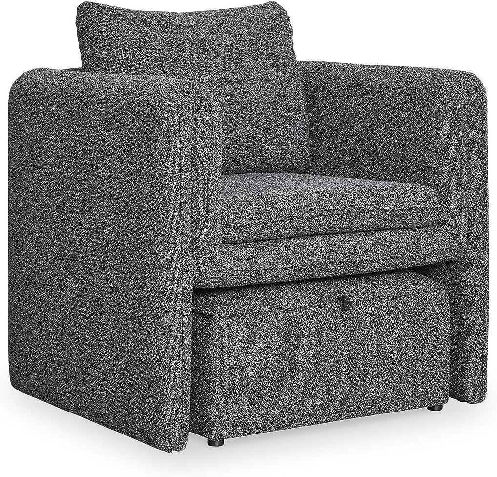 Signature Design by Ashley Vreni Accent Chair With Ottoman Set With Reversible Back Cushion and Space‑Saving Under‑Seat Storage for Living Room or Bedroom, Charcoal Black