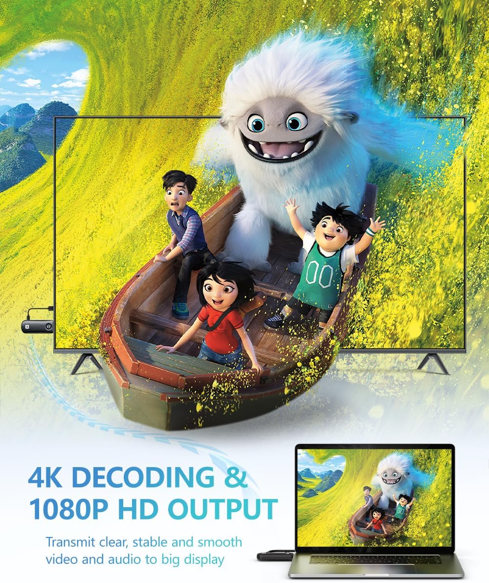 Wireless HDMI Transmitter and Receiver, HDMI Wireless 4K Decode 1080P Output, 2.4G/5.8G, 328FT/100M, Plug &Play for Laptop Camera TV Box to TV Monitor Projector for Home Church Office - Black