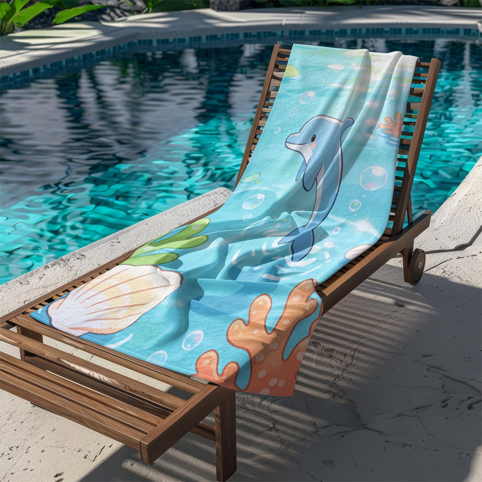 Serviette de PiscineDauphin Bleu Serviette Fouta Plage Stylée Personnalisée pour Adultes, Légère Séchage Rapide Anti-Sable, Adaptée Aux Voyages,Yoga et Vacances 100x180 cm