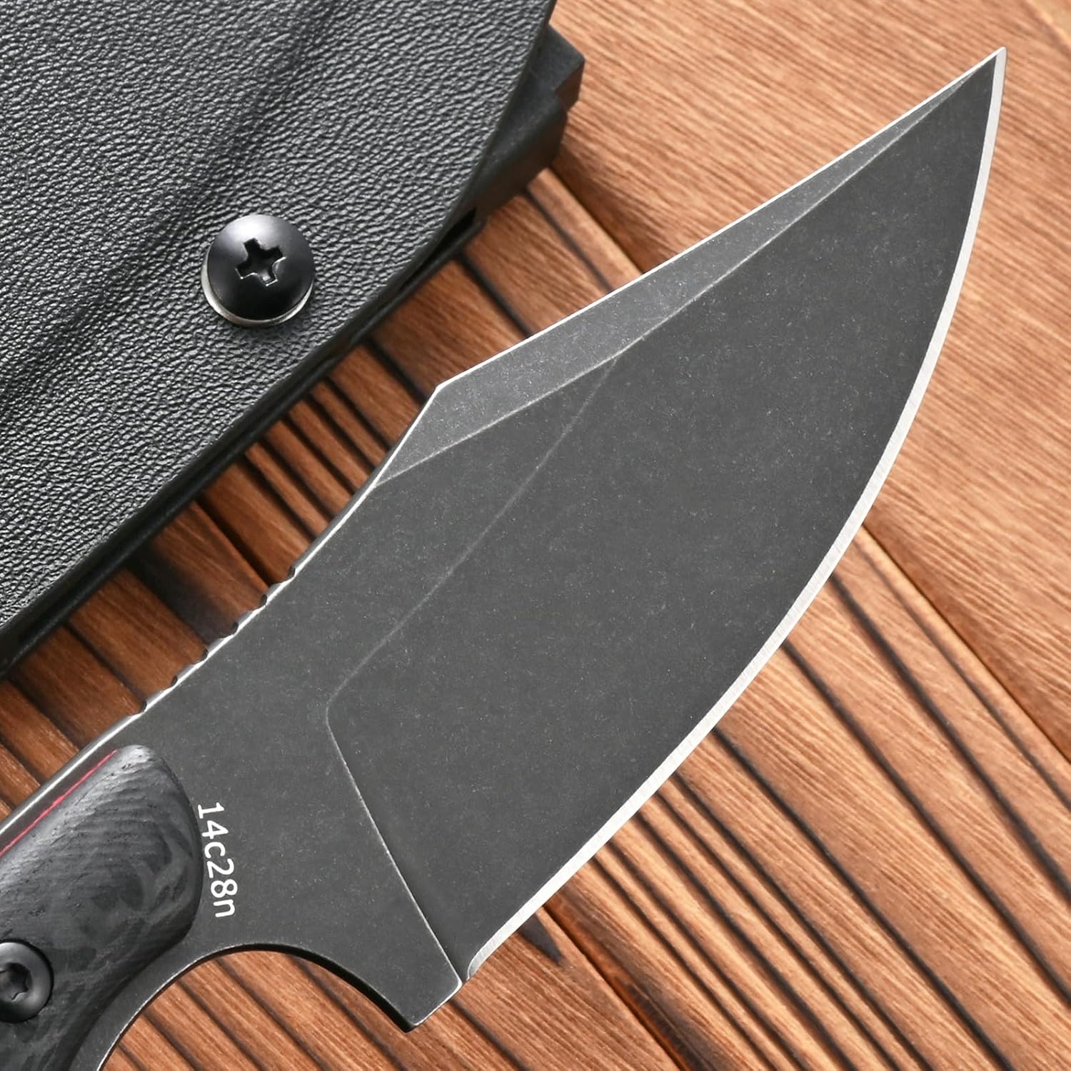 FF111 Fixed Blade Knife, 14C28N Black Stonewashed Steel Blade Carbon Fiber Handle Full Tang Knife with Sheath for Outdoor Camping Hunting Working (Black)