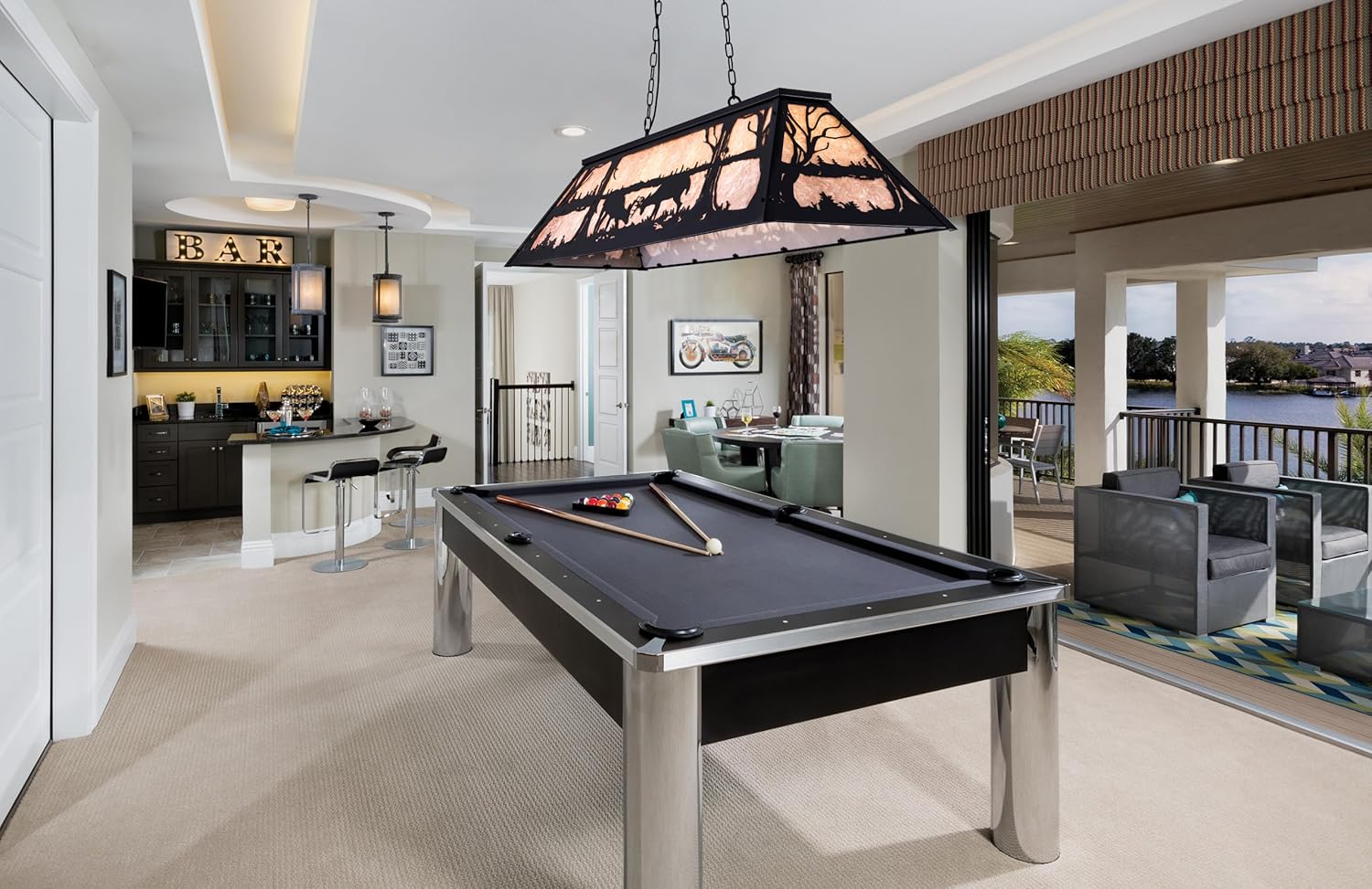 Wellmet Tiffany Pool Table Light 59 inch, 5 Lights Rustic Deer Chandelier for Kitchen Island, Cabin, Billiards Table Lamp, Farmhouse Chandelier for Country, Wild West Style