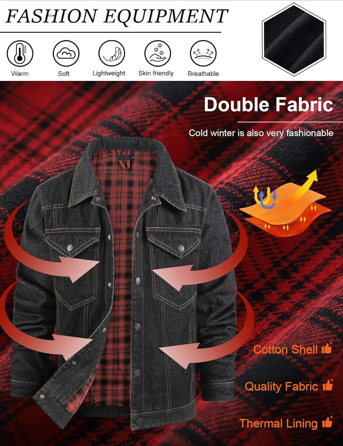PEHMEA Men's Lined Flannel Denim Stylish Cowboy Trucker Coat Snap Button Rugged Western Shirts Jackets - Image 4