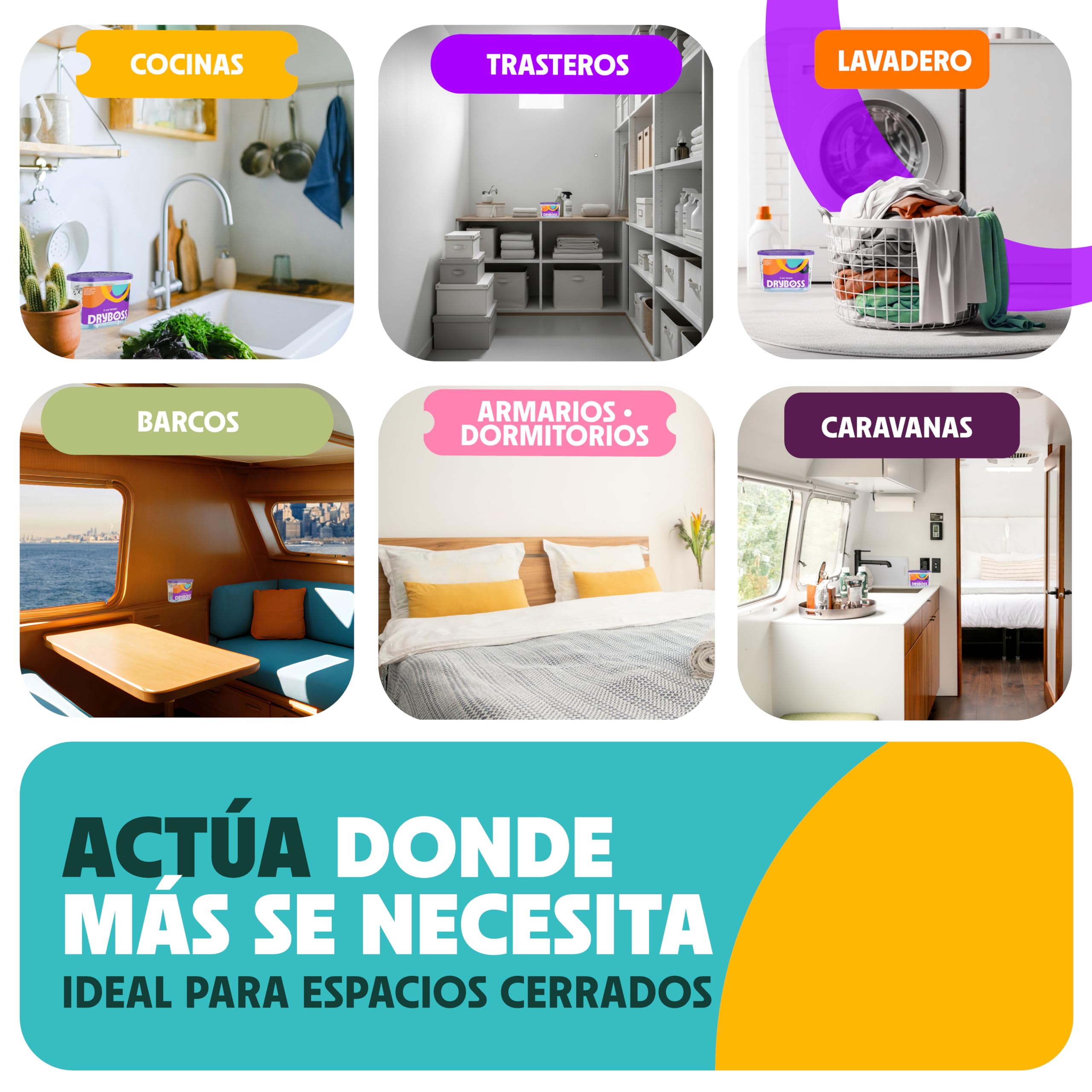 Pack x 6 Deshumidificador Absorbente Anti Humedades de Armarios, Interior Casa, Cajones, Habitacion, Pared, Coche. Quita Olores y Absorbe Humedades. Previene Condensación. Antihumedad