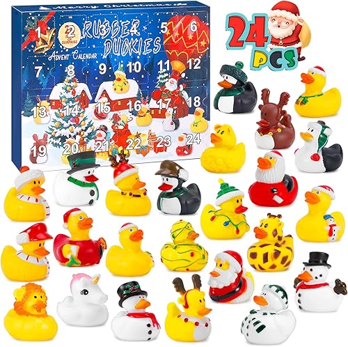 Calendario de Adviento 2023, calendario de Adviento de cuenta regresiva de Navidad de 24 días con 24 patos de goma, juguetes divertidos para niños,