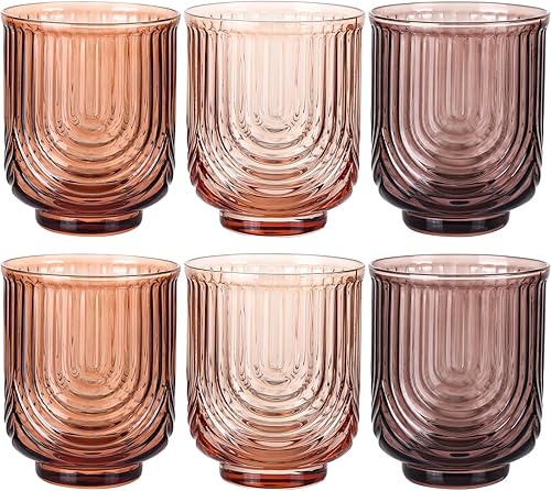 Miniatura 10 de Juego de vasos de bebida verdes vintage, vasos de cóctel transparentes estilo arco de 6 unidades, vasos de vidrio acanalados de 15 onzas, hechos a