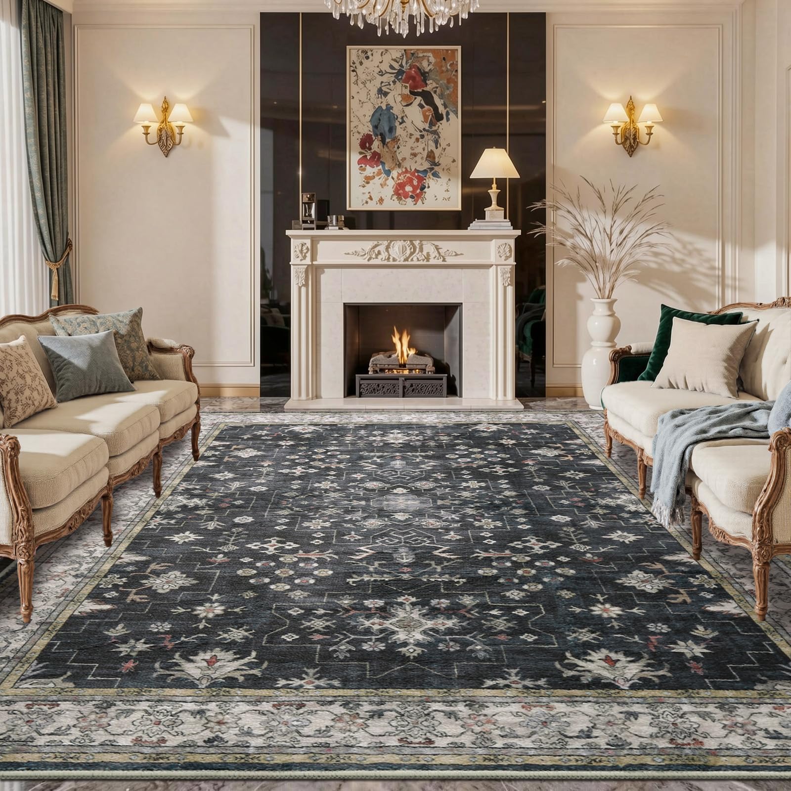 Tuocal Machine Washable Rugs Living Room 200x300cm, Vintage Rug Boho Area Rugs, Non-Slip Carpet Low Pile Non-Shedding Short Low Pile Rugs Large Carpet for Living Room Bedroom Dining Room Kids Room — image 1
