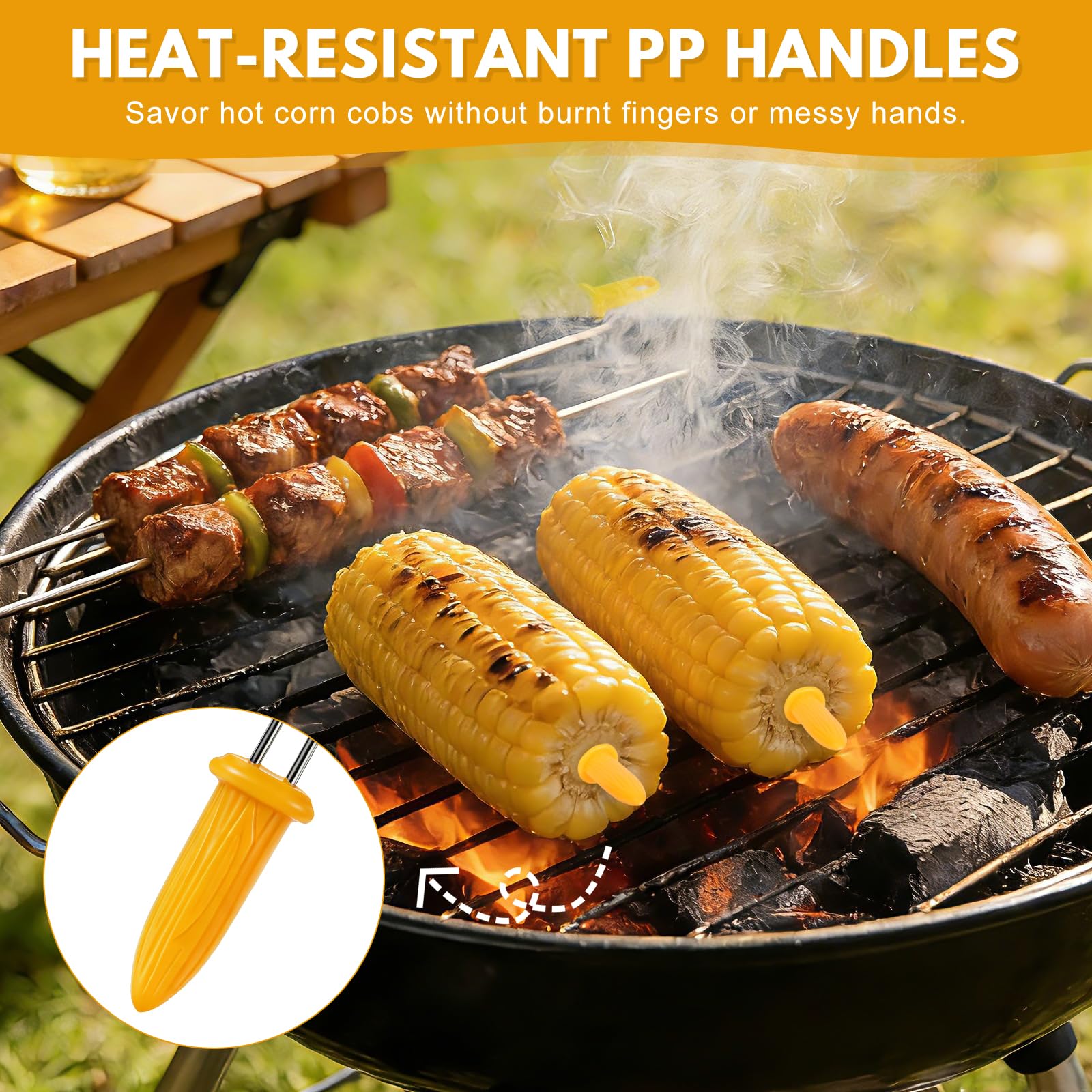 26 PCS Metal BBQ Skewers Set,7.87''/20cm Metal BBQ Sticks with Corn On The Cob Holders,Chicken Kebab Skewers Reusable Food-Grade, Stainless Steel Kebab Skewers for Grilling, Oven, and BBQ — view 4