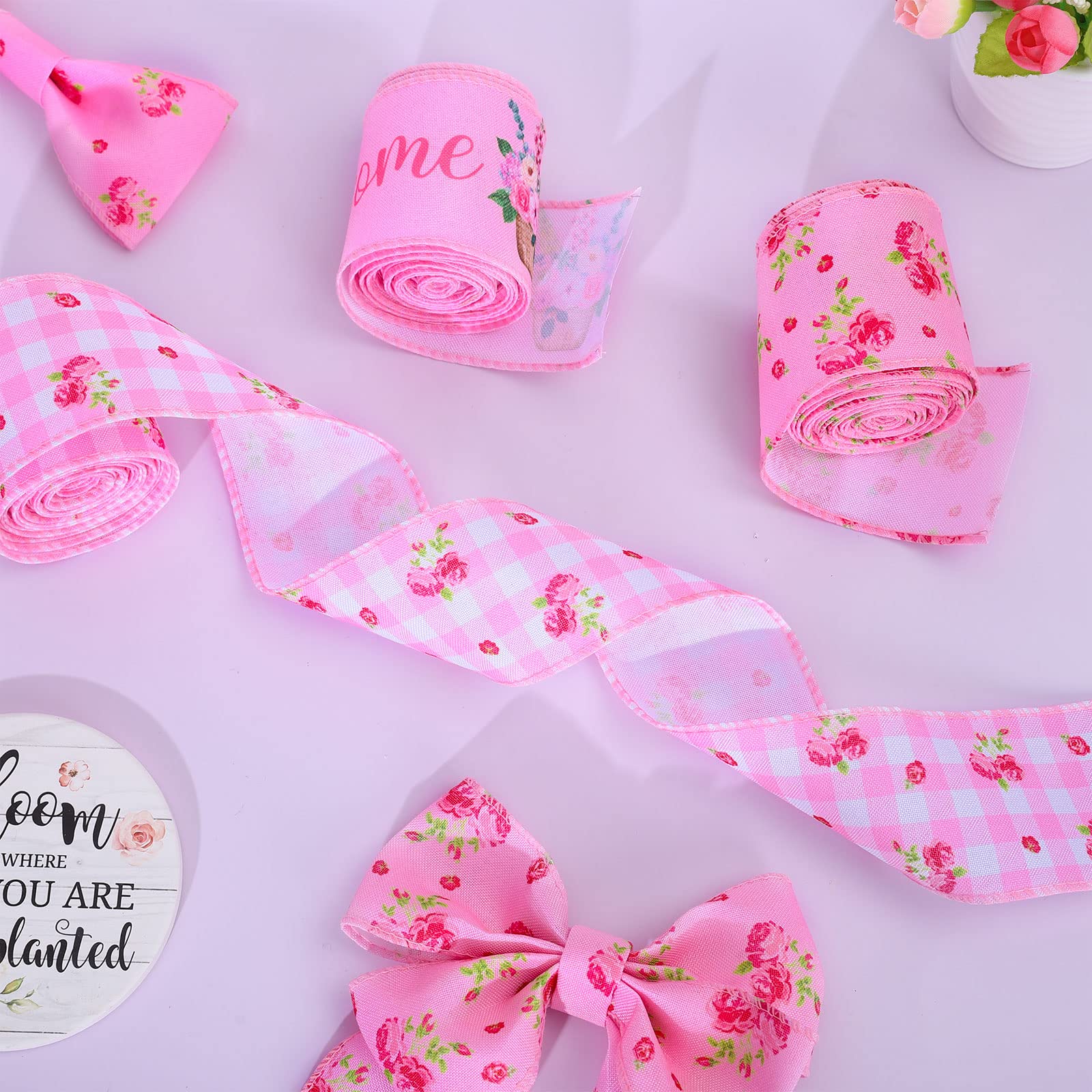 Whaline Valentinstag-Bänder Mit Drahtrand – 4 Rollen, Je 5,1 Cm X 6,5 M, Rot/rosa Mit Herz- & LKW-Motiven