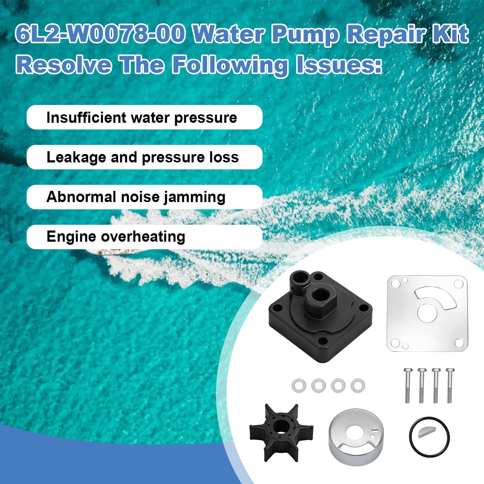 6L2-W0078-00 Kit de reparación de bomba de agua con carcasa, compatible con Yamaha Outboard de 2 tiempos 20HP 25HP, kit de impulsor de bomba de agua de motor de barco, sustituye a 6L2-W0078-00-00