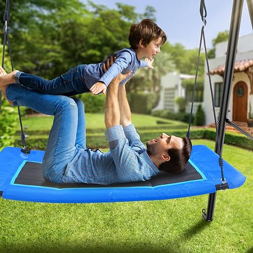 Miniatura 7 de Trekassy Columpio de plataforma grande de 60 pulgadas con marco para niños al aire libre, juego de columpio de 440 libras con soporte de metal