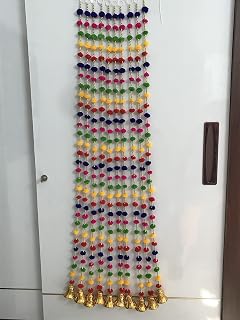 TATHAGATA Handmade Wall Door 2 ft. Multicolor Hanging Pom Pom Garland Bandhwar with Golden Bells Decoration Item for Home ... Price In India