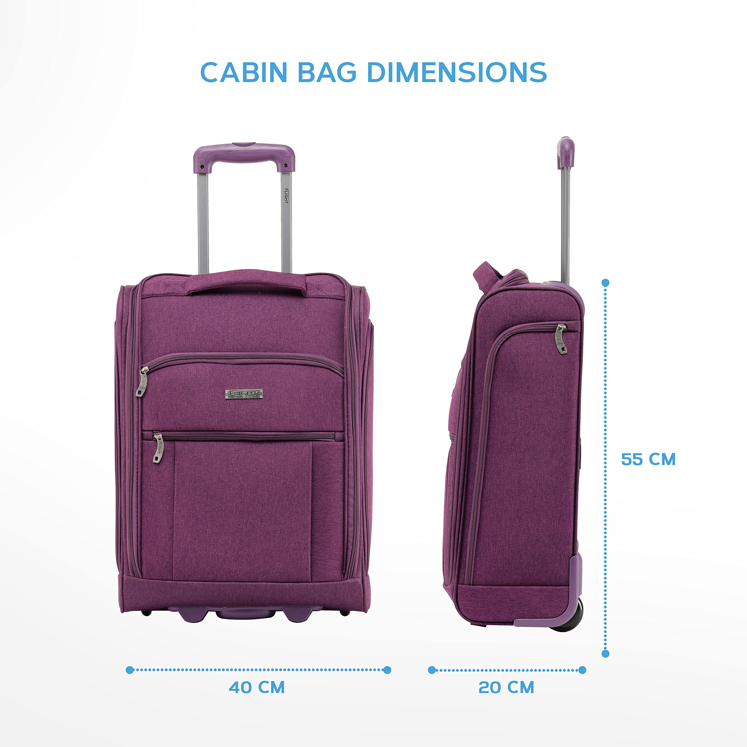 Flight Knight 55x40x20cm Ryanair Maximum Size Carry On Priority Hand Luggage Case Approved & Tested - 2 Wheels - Ultra Lightweight Durable Soft Case Textile Cabin Suitcase