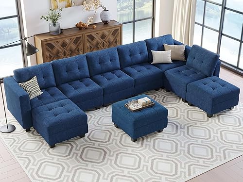 Belffin Sofá modular de gran tamaño con tumbona reversible, sofá modular convertible con otomana en forma de U, juego seccional con asientos de