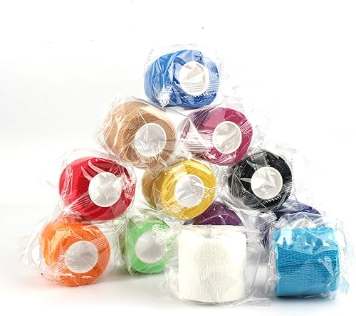 Miniatura 6 de Paquete de 12 vendajes cohesivos autoadhesivos de 2 pulgadas x 5 yardas, cinta de primeros auxilios, adhesivo elástico atlético, vendaje deportivo