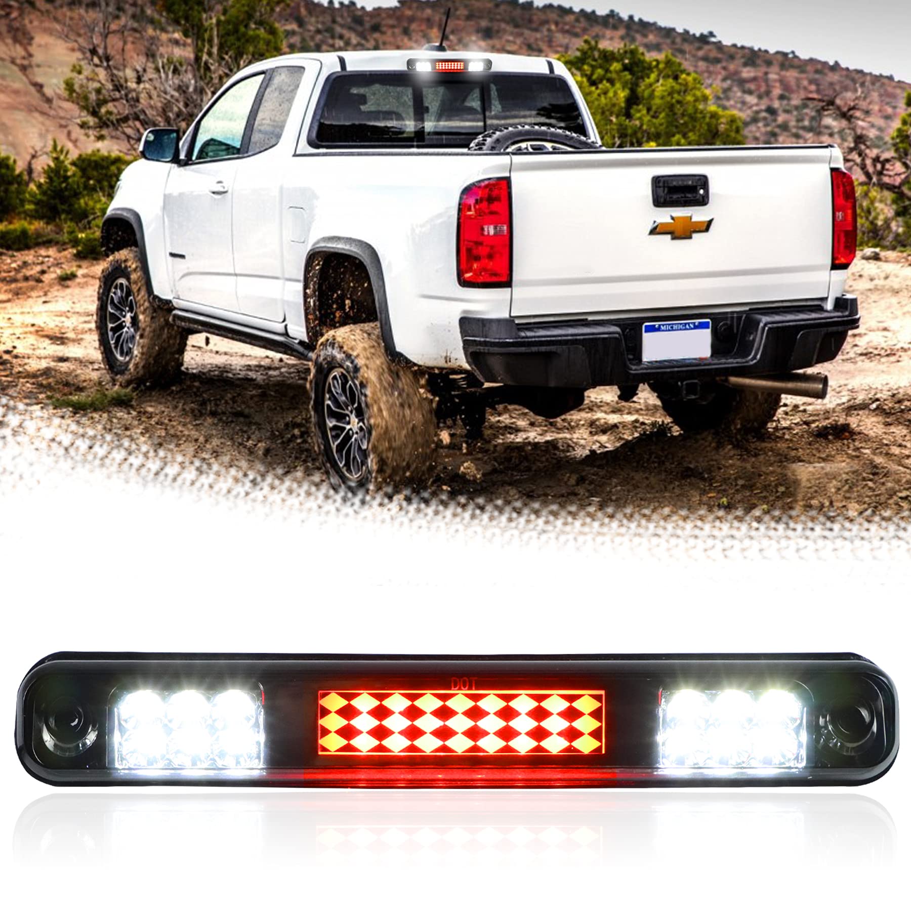 Jackma55 Third 3rd Brake Light Waterproof High Mount Stop Light Cargo Lamp for 1994-1998 Chevy Silverado 1988-1998 Chevy C10 CK 1500 2500 3500 (Smoke Lens)