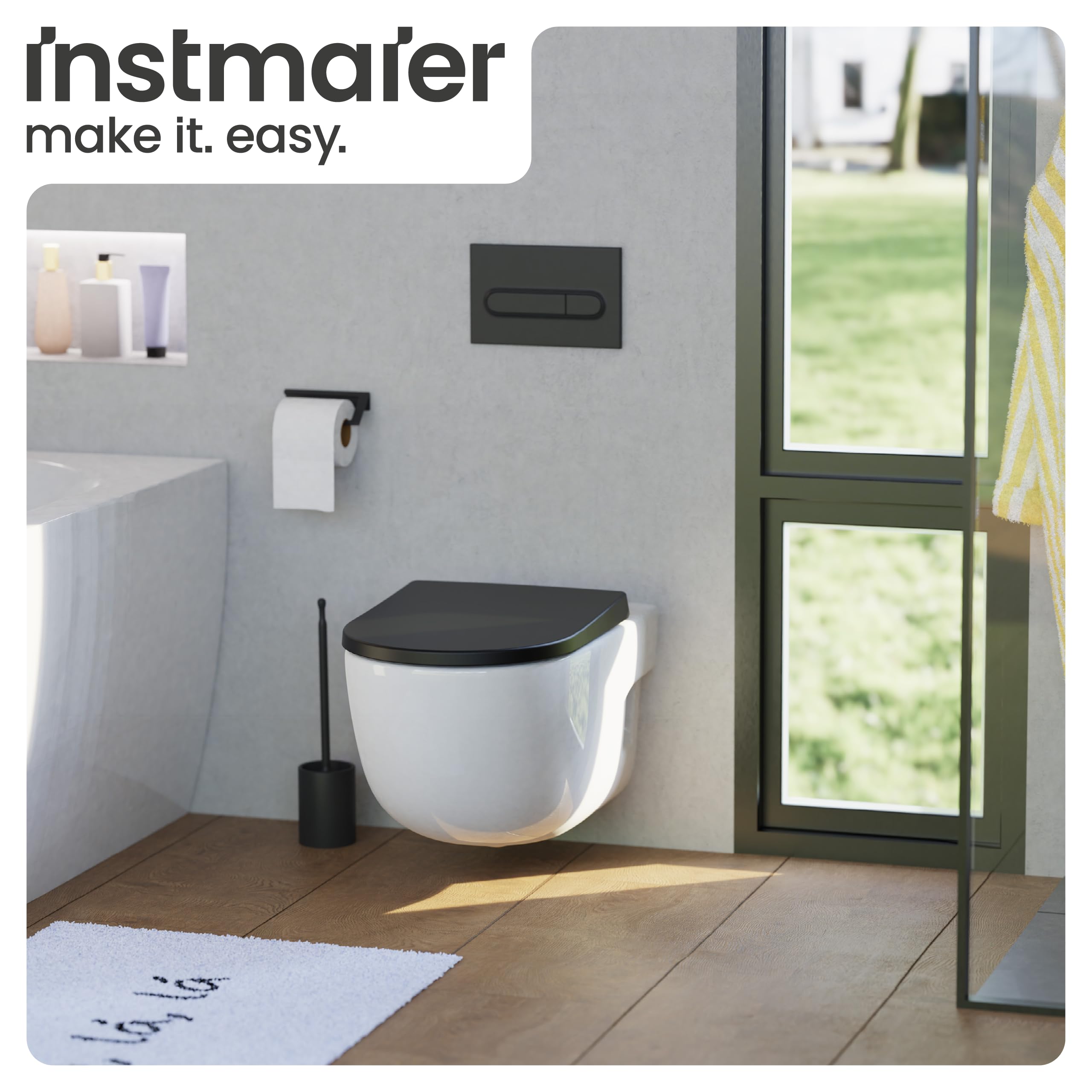 instmaier Tapa de inodoro con dispositivo de descenso automático, color negro mate, certificado TÜV, forma de D, asiento de inodoro de duroplast, función de liberación rápida