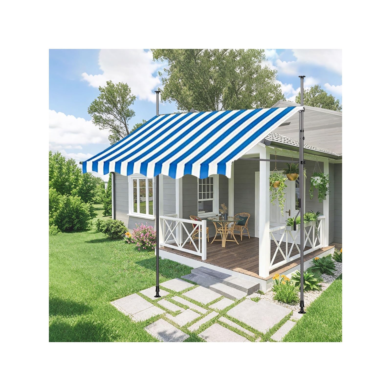 LWJSOCP Retractable Patio ning with Crank Handle - Manual Blue and White ning for Balcony Door Window Storefront & Yard (4M/13.1FT)