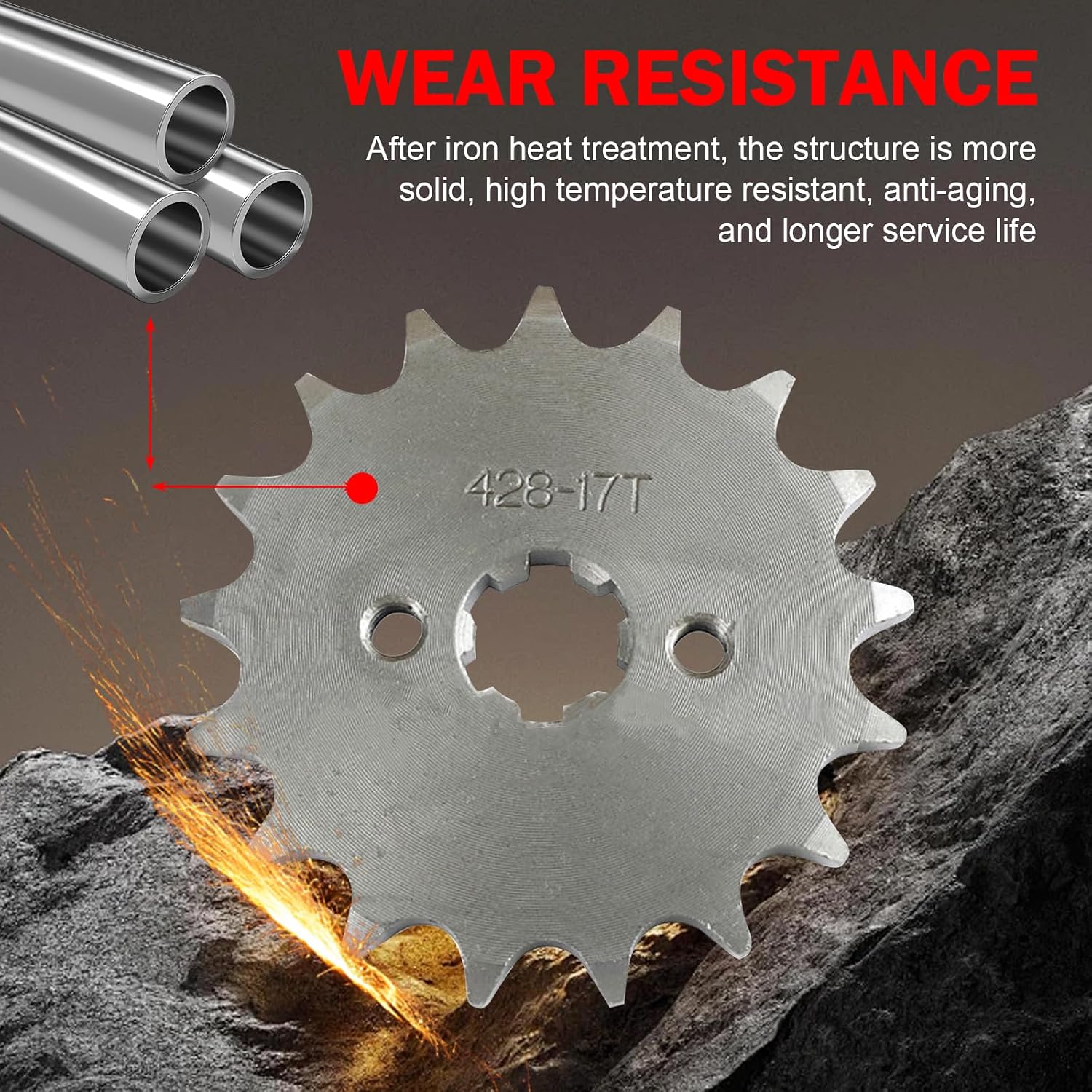 4 PCS Motorcycle 428 17T 17 mm Front Engine Sprocket, Repairing Mechanical Transmission Systems, Waterproof & Rustproof Replacement Sprocket for Engines, for Most Motorcycles, ATVs (Silver)