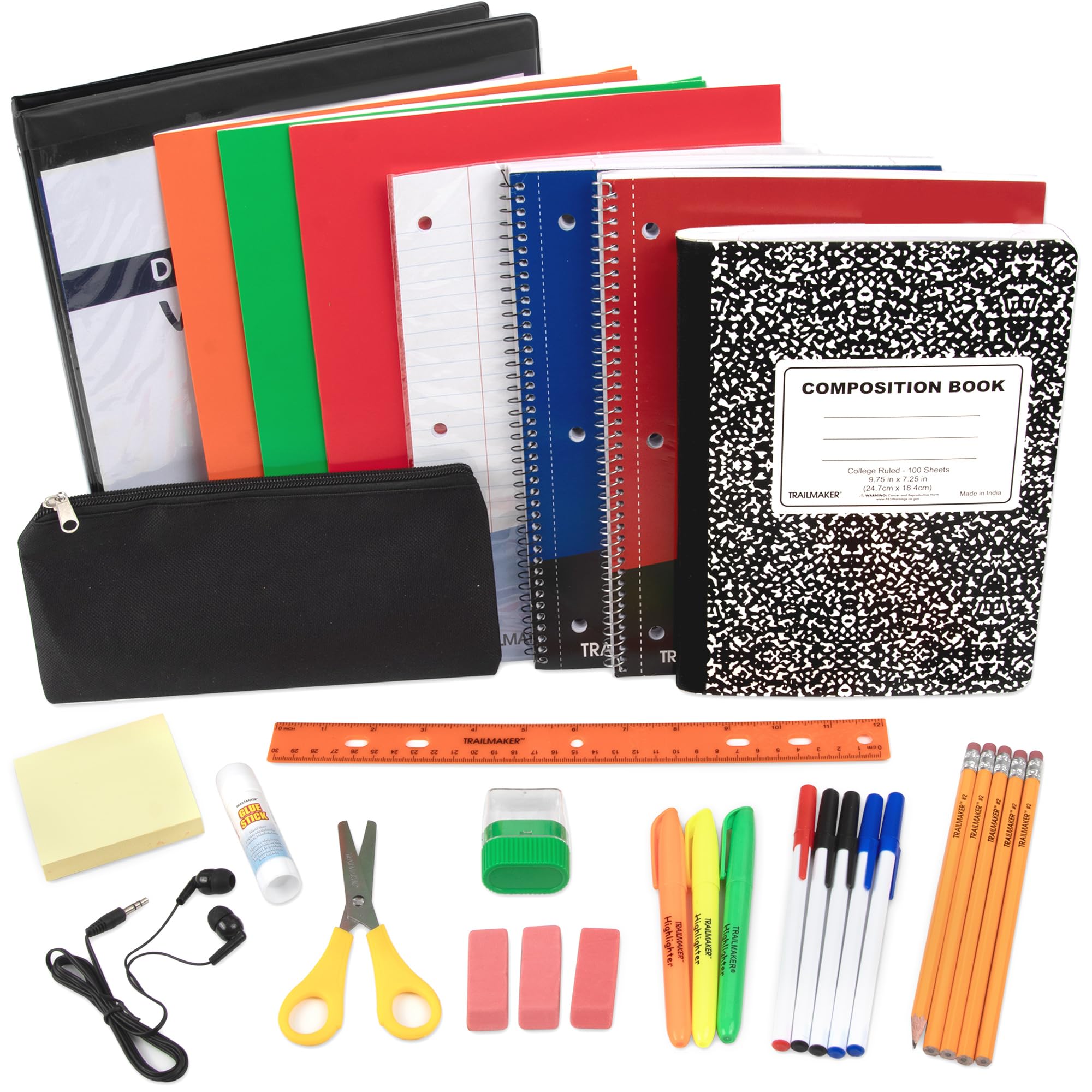 Middle and High School Supplies Kit for Boys, Girls | Home, School Classroom Must Haves Essentials Kit for 5th - 12th Grade Includes Notebooks, Folder