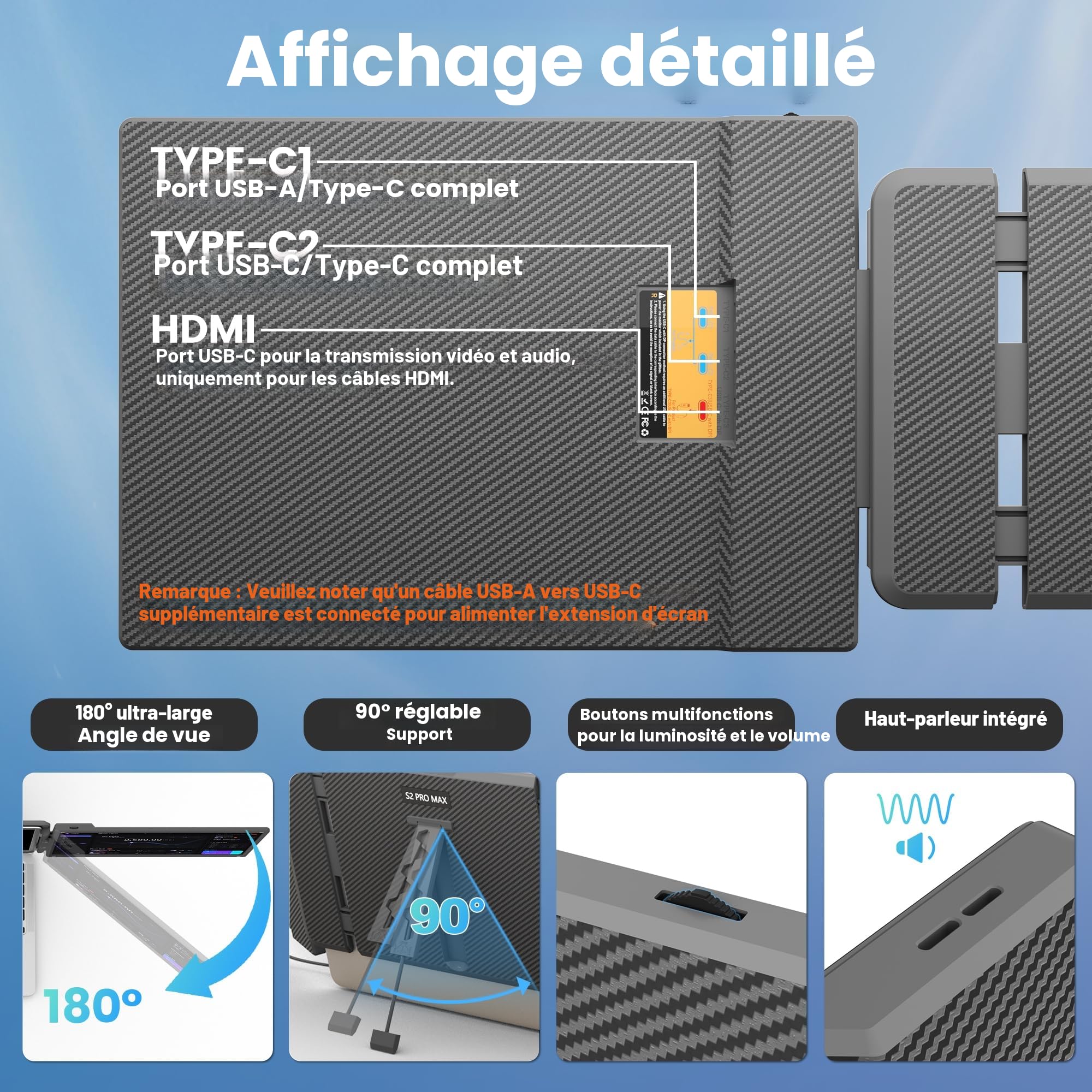 KEFEYA 2K Écran Portable 2160P 2160x1440P QHD, Moniteur Portable 14" Plug & Play Triple Moniteur Ordinateur Portable Rapport Contraste 1500:1 pour Windows, Mac, Chrome, Android avec 13.3 "-17"