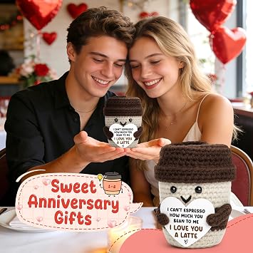 Anniversary Women Men Her Him Gifts for Girlfriend Boyfriend Birthday | Fall Decor Gifts for Husband Wife Wedding Anniversary Christmas Coffee Lover Couple Crochet Coffee Mug Decor I Love You