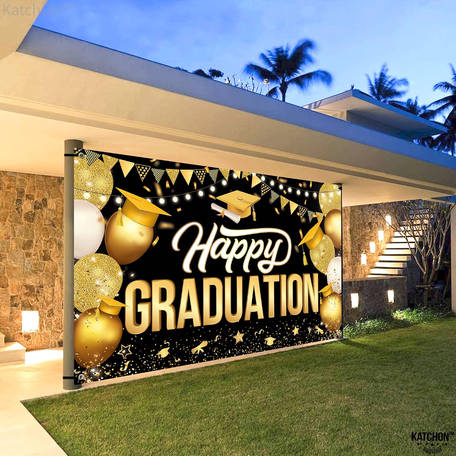 KatchOn, Happy Graduation Banner - XtraLarge, 72x44 Inch | Black and Gold Graduation Backdrop 2026, Graduation Decorations Class of 2026 Congratulations Banner for 2026 Graduation Party Decorations