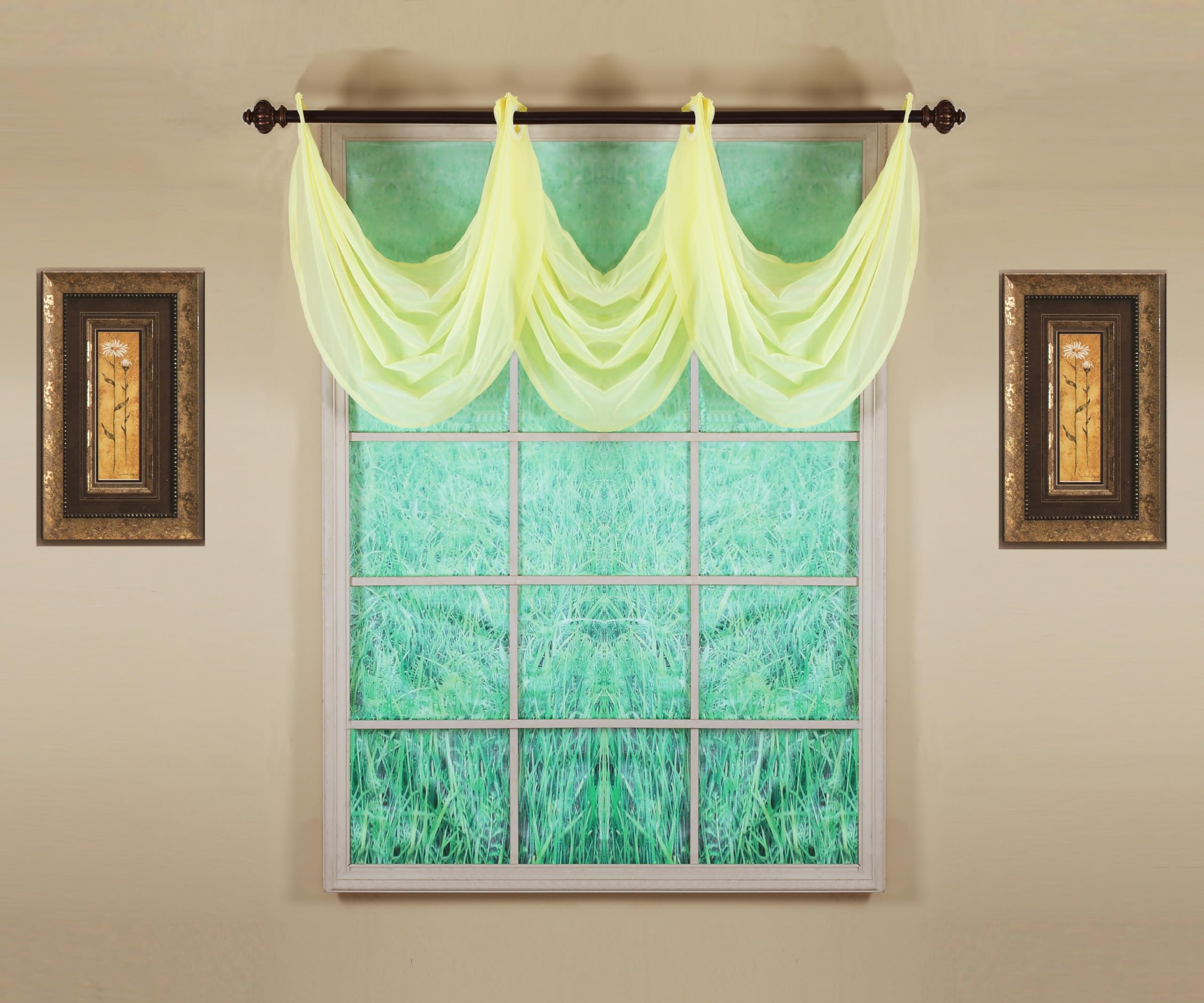 Today's Curtain, Emelia Grommet Sheer Valance Waterfall 25" Yellow, 35" W x 25" L