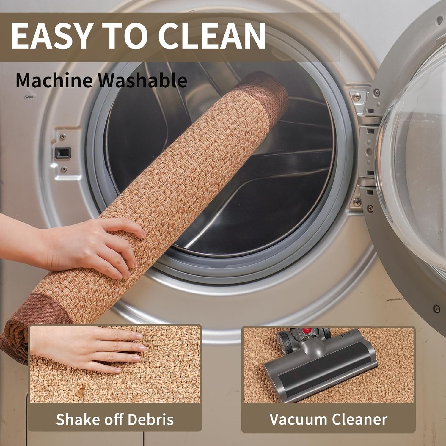 YDKGL Corner Kitchen Rugs Non Slip Washable, Rubber Backed Circular Sector Kitchen Mats for Floor, Super Absorbent Imitation Linen Braided Kitchen Floor Mat for Sink Corner Areas Brown, Radius 39"