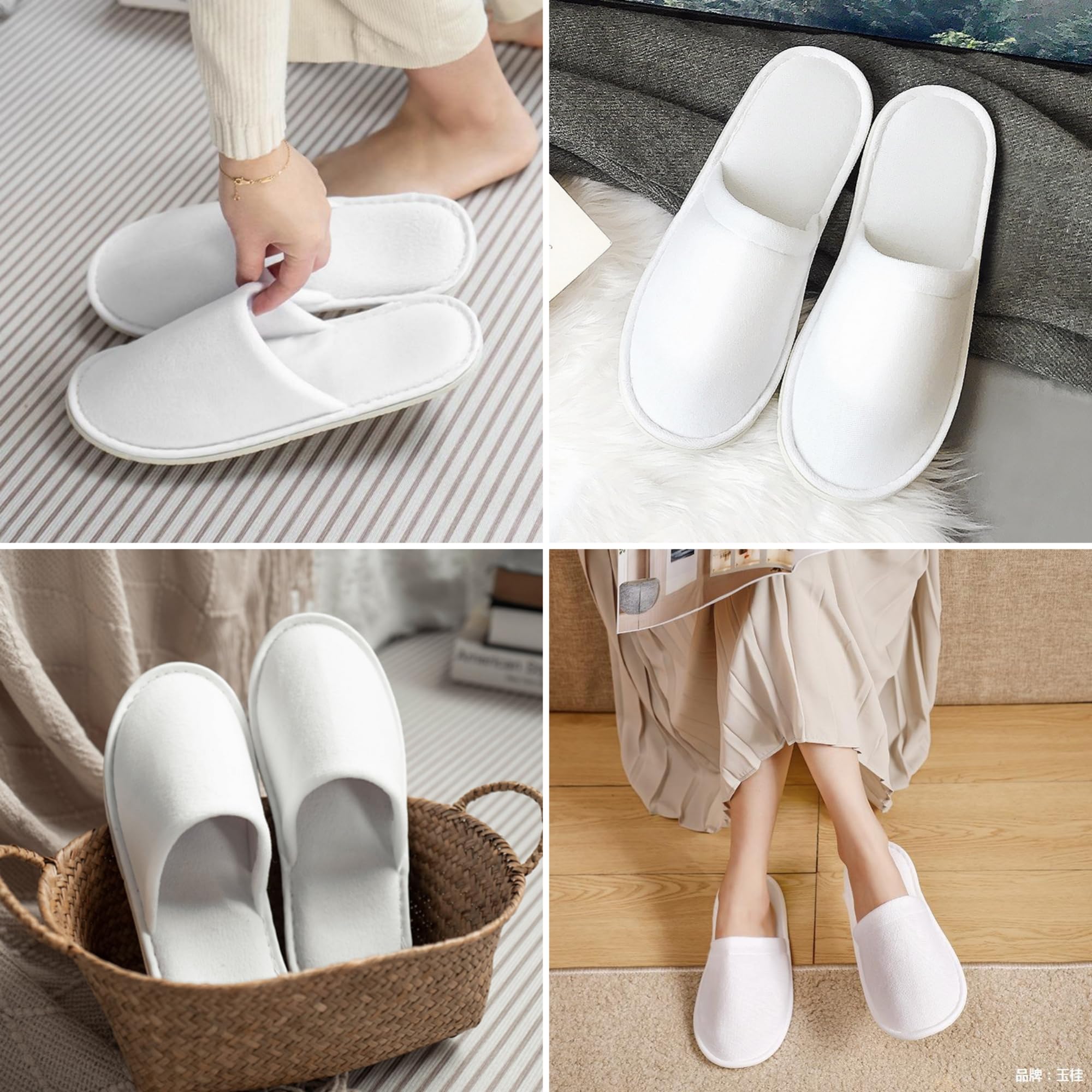 Tokaneit 24 Pares Zapatillas Desechables, Zapatillas de Hotel, Pantuflas Invitados, Pantuflas para Mujer y Hombre, para SPA Invitados a la Fiesta y Viaje (Blanco)