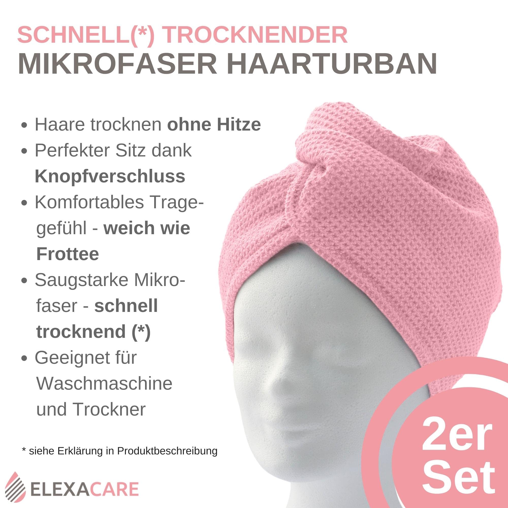 Toalla Turbante de Microfibra para el Pelo con Botón (2 Unidades, rosé)