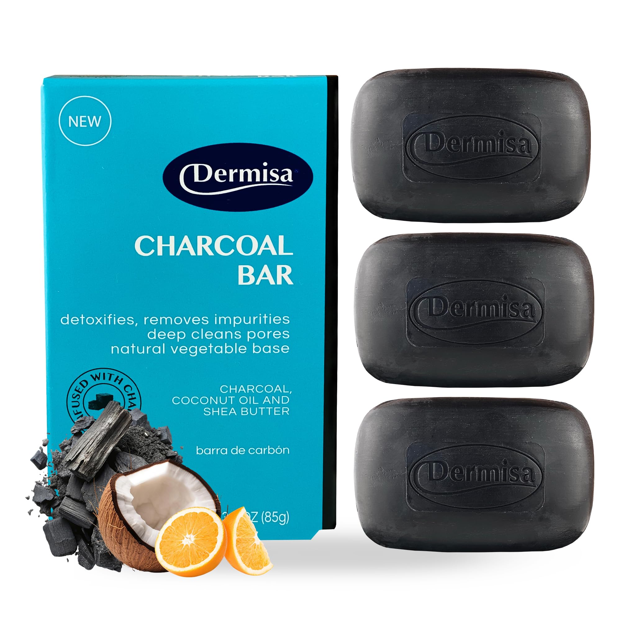 Charcoal Bar | Natural Gentle Cleansing Bar | Contains Activated Charcoal, Coconut Oil, Shea Butter, Vitamin C & Licorice | NO PARABENS, NO SULFATES | 3 OZ (3-Pack)