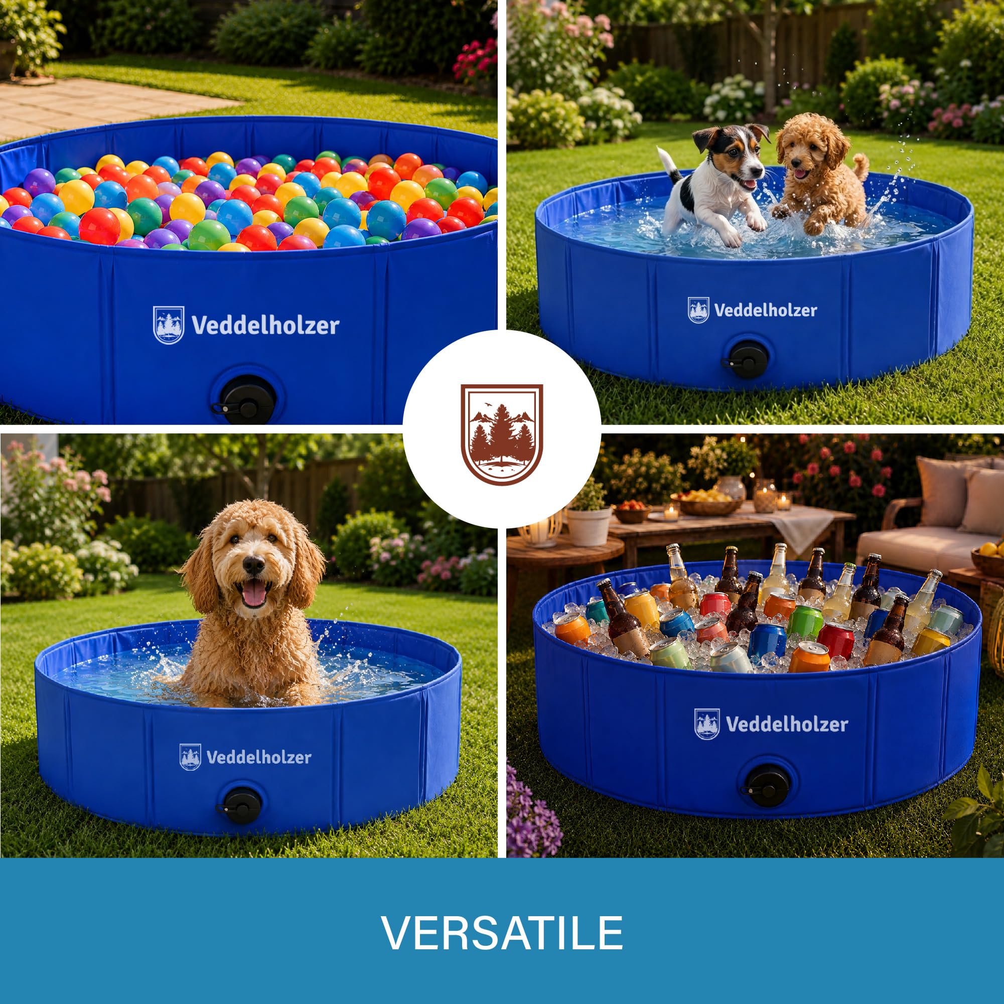 Piscina per cani pieghevole Veddelholzer (L) 120 x 30 cm Antiscivolo – Piscina per cani robusta, salvaspazio e stabile, ideale per giardino e balcone, montaggio rapido senza gonfiaggio, per cani