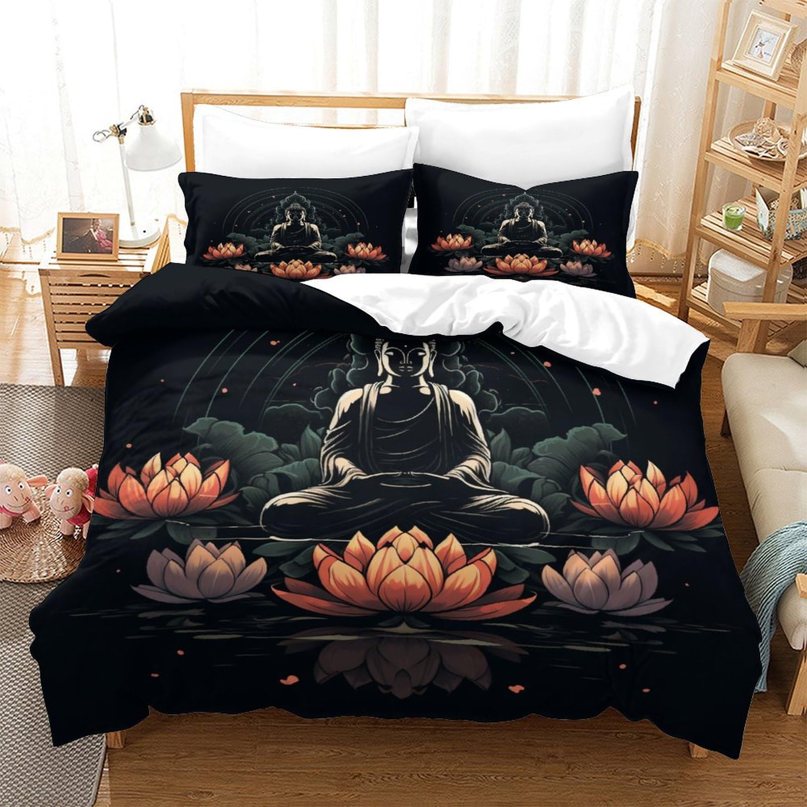 Housse de couette 140x200 cm Bouddha fermeture éclair pour lit simple