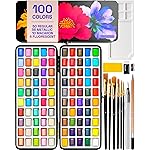 ARTISTRO 100 Colors Watercolor Paint Set - Portable Paint Set with Palette and Brush Pens - Travel Water Color Kit for Adults, Professionals, Kids - Art and Painting Supplies - Christmas Gift Idea