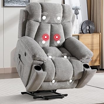 IOMOR Large Power Lift Recliner Chair with Massage and Heat for Elderly, Electric Lift Recliner Single Sofa with with 2 Cup Holders, Side Pocket & USB Charge Port for Living Room1, Light Gray