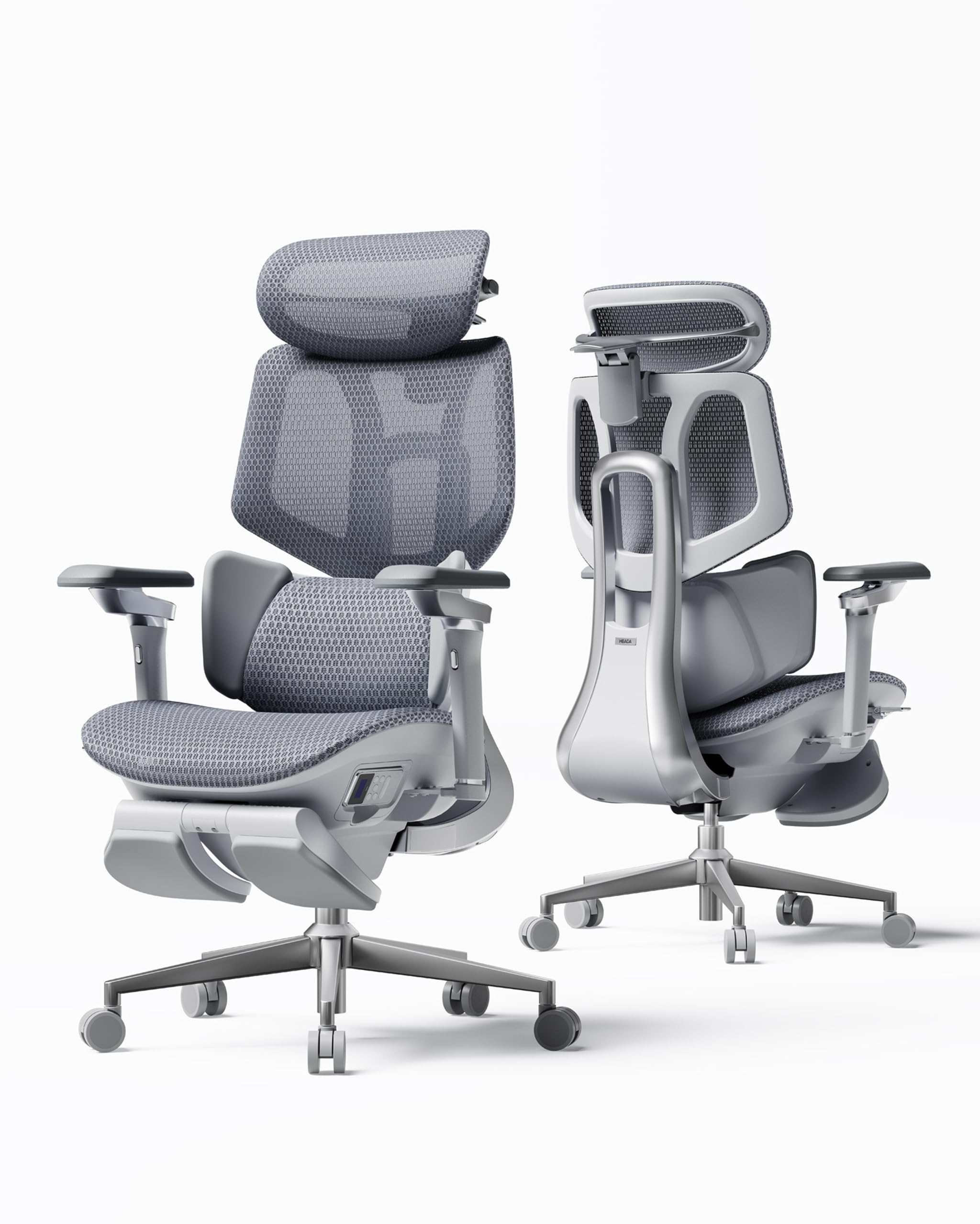 Hbada X7 Inteligentne krzesło biurowe i ergonomiczne krzesło do biurka, z automatycznym śledzeniem lędźwiowym, regulowanym zagłówkiem 4D, podłokietnikami regulowanymi w zakresie 720°, szare