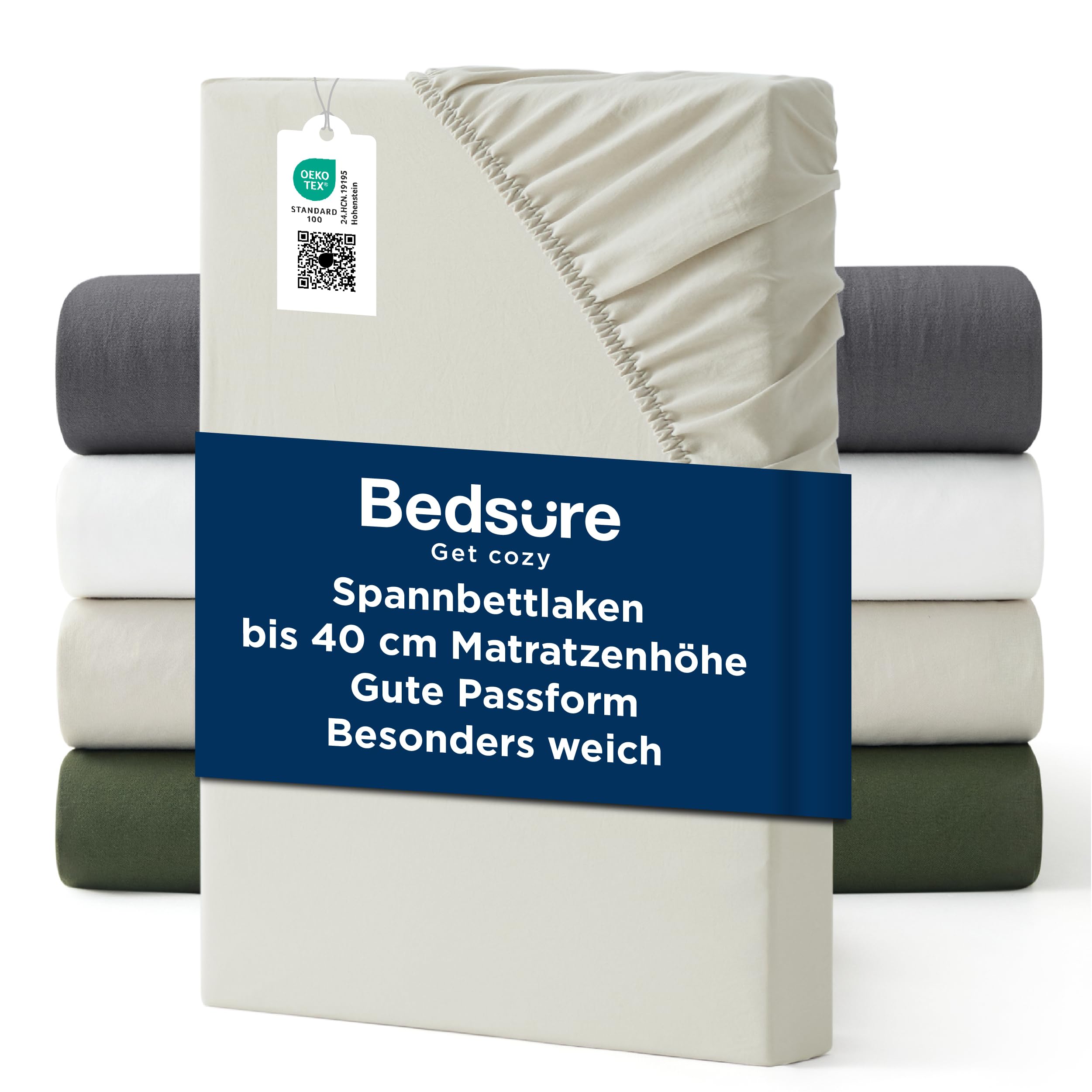 Bedsure Spannbettlaken Extra Tief - Bettlaken Spannbetttuch für hohe Matratzen & Boxspringbett, Mikrofaser mit Waschbaumwoll-Charakter, Weich & Hautsympathisch